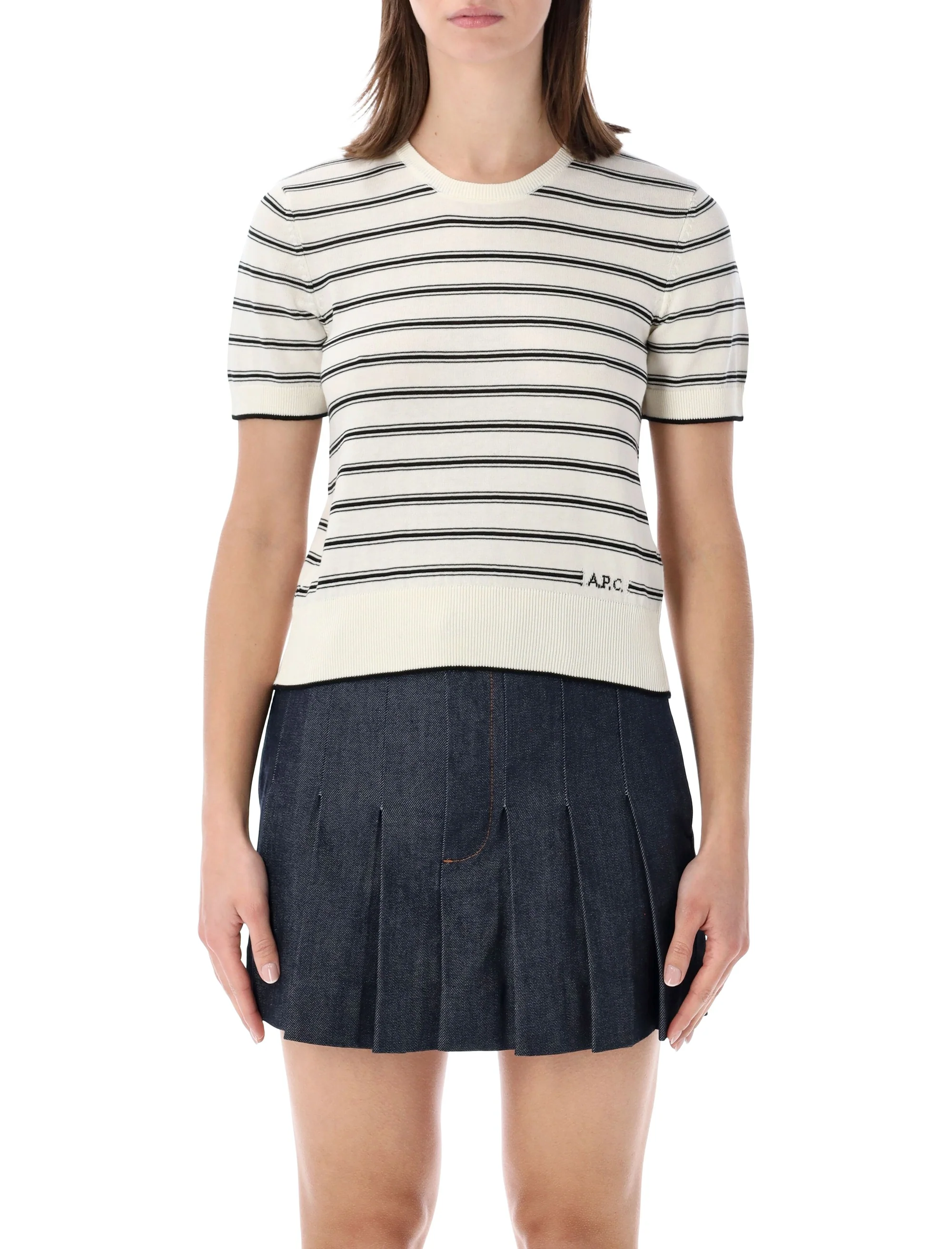 A.p.c. Classic Striped Short Sleeve Knit Sweater - Size S