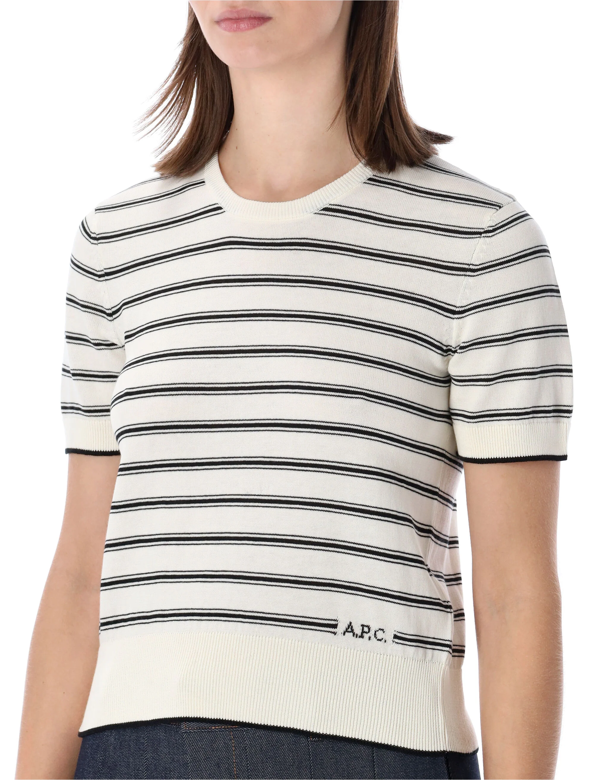 A.p.c. Classic Striped Short Sleeve Knit Sweater - Size S - Image 3