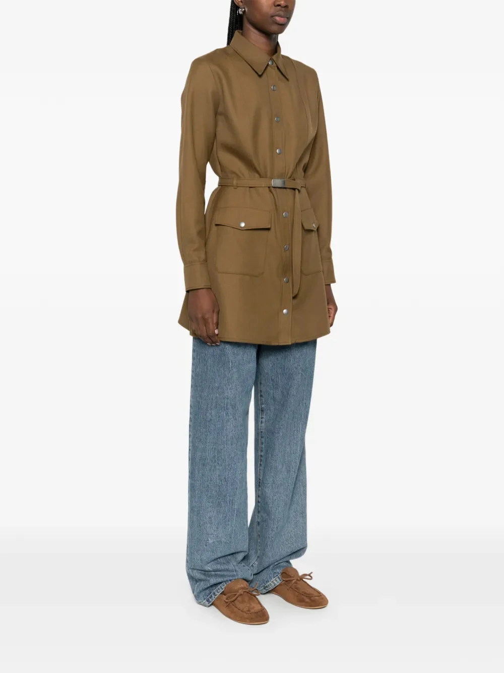 A.p.c. Women’s Belted Wool-Blend Shirt Dress with Front Buttons, Size 36 - Image 3