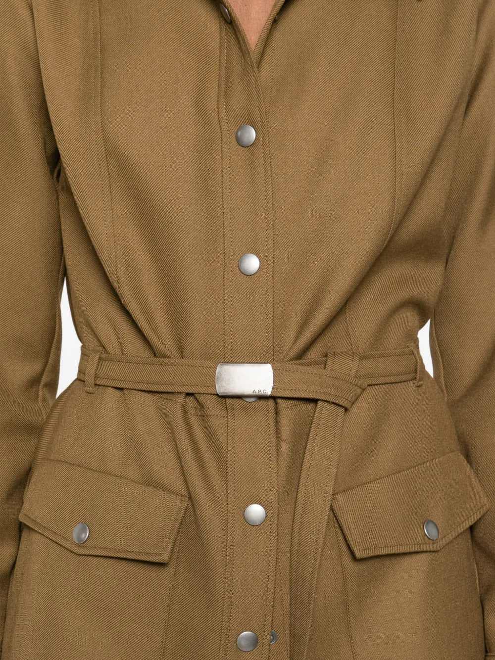 A.p.c. Women’s Belted Wool-Blend Shirt Dress with Front Buttons, Size 36 - Image 5