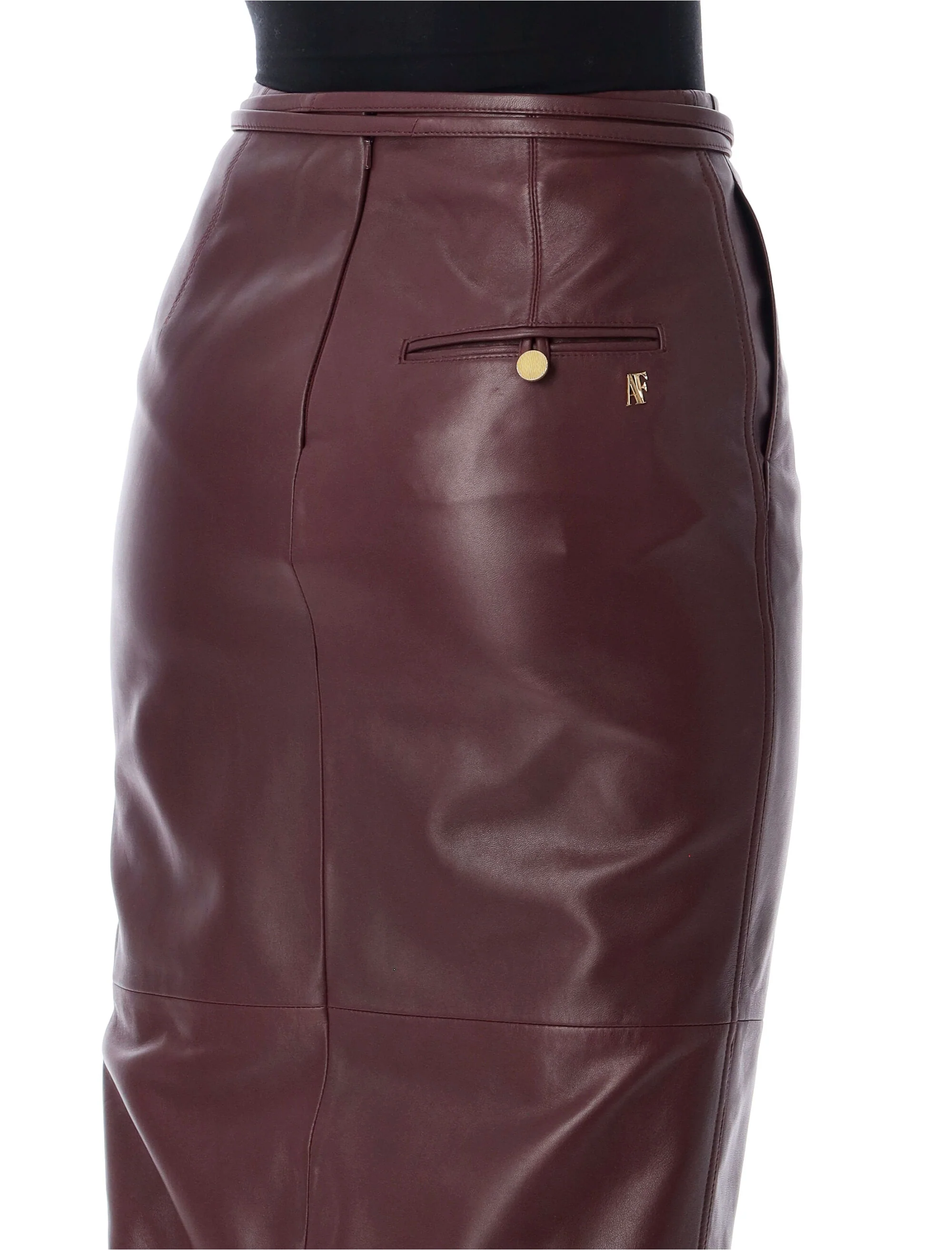 Alberta Ferretti Tailored Straight Leather Midi Skirt with Self-Tie Waist Belt - Image 3
