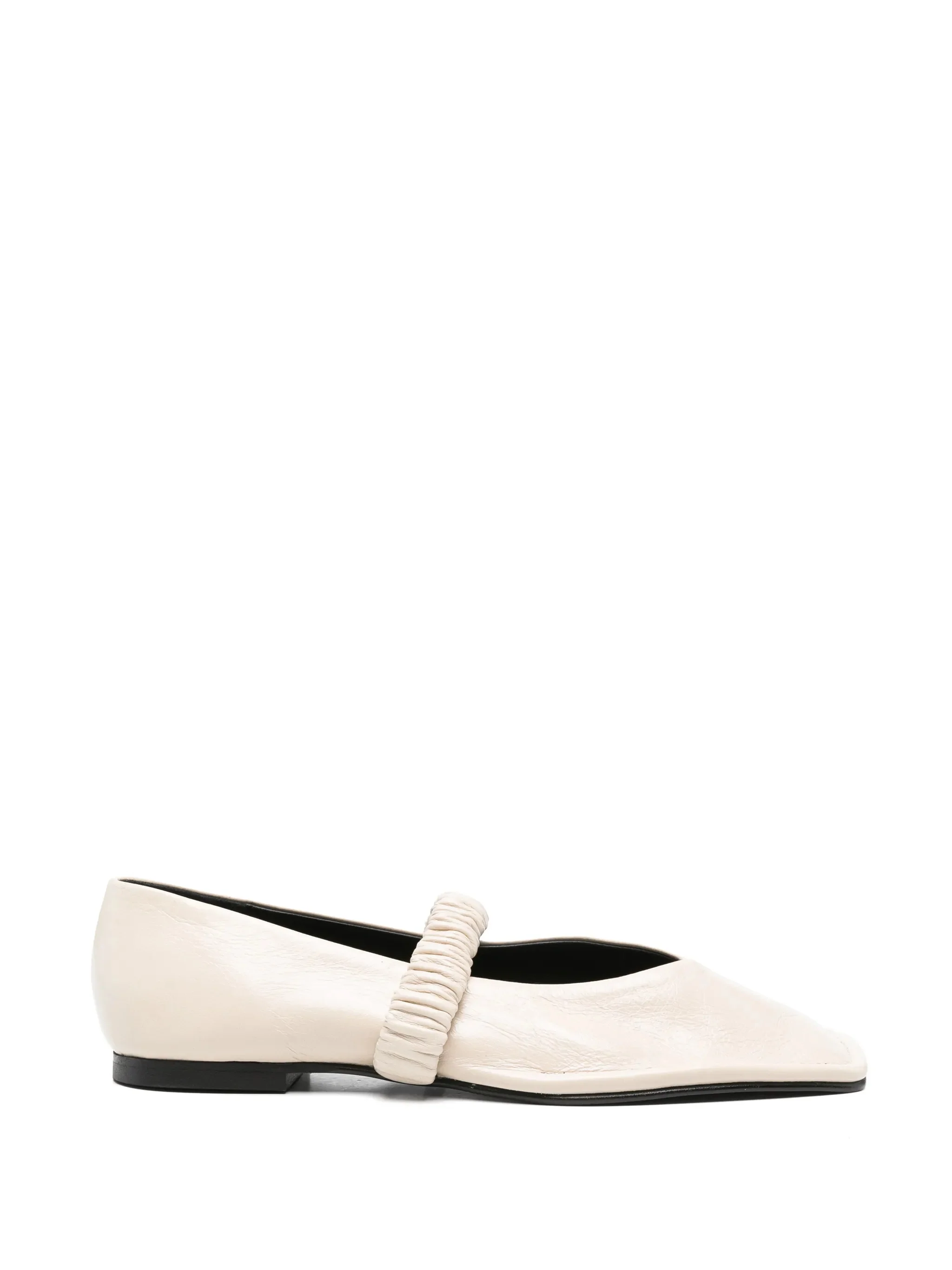 Alohas Square Toe Leather Flat Shoes with Ruched Front Strap