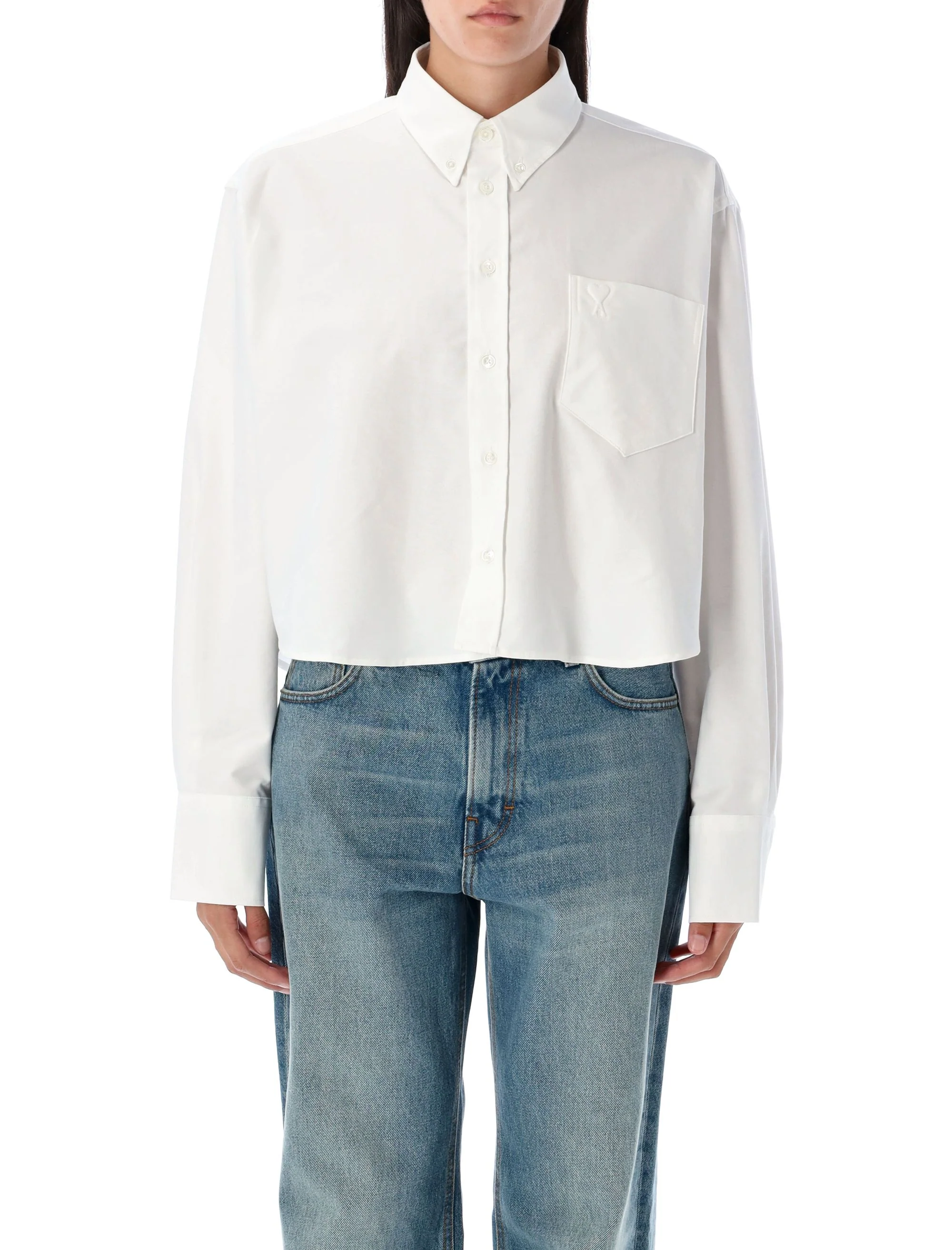 Ami Paris Cotton Ami de Coeur Cropped Oversized Shirt - Image 6