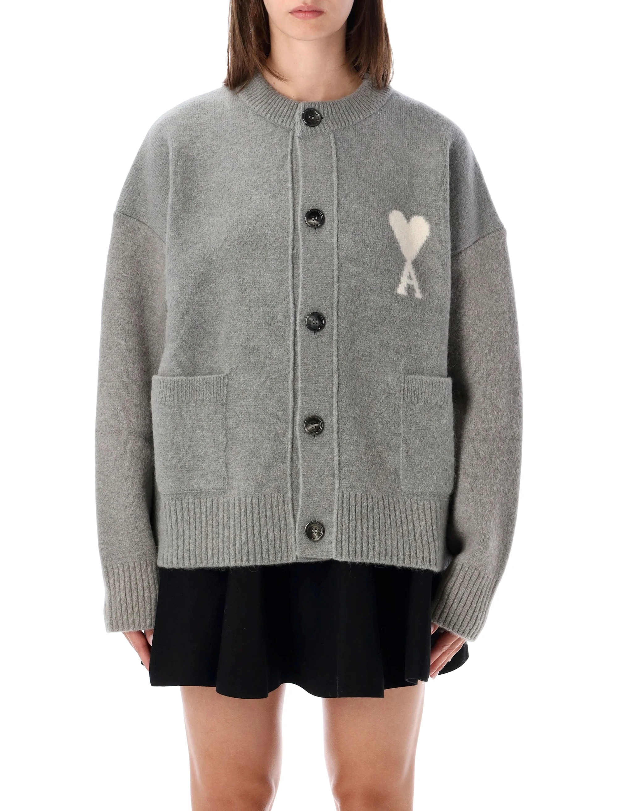 Ami Paris Interlock Alpaca-Wool Cardigan with OF Cœur Intarsia and Horn Button Closure - Image 2