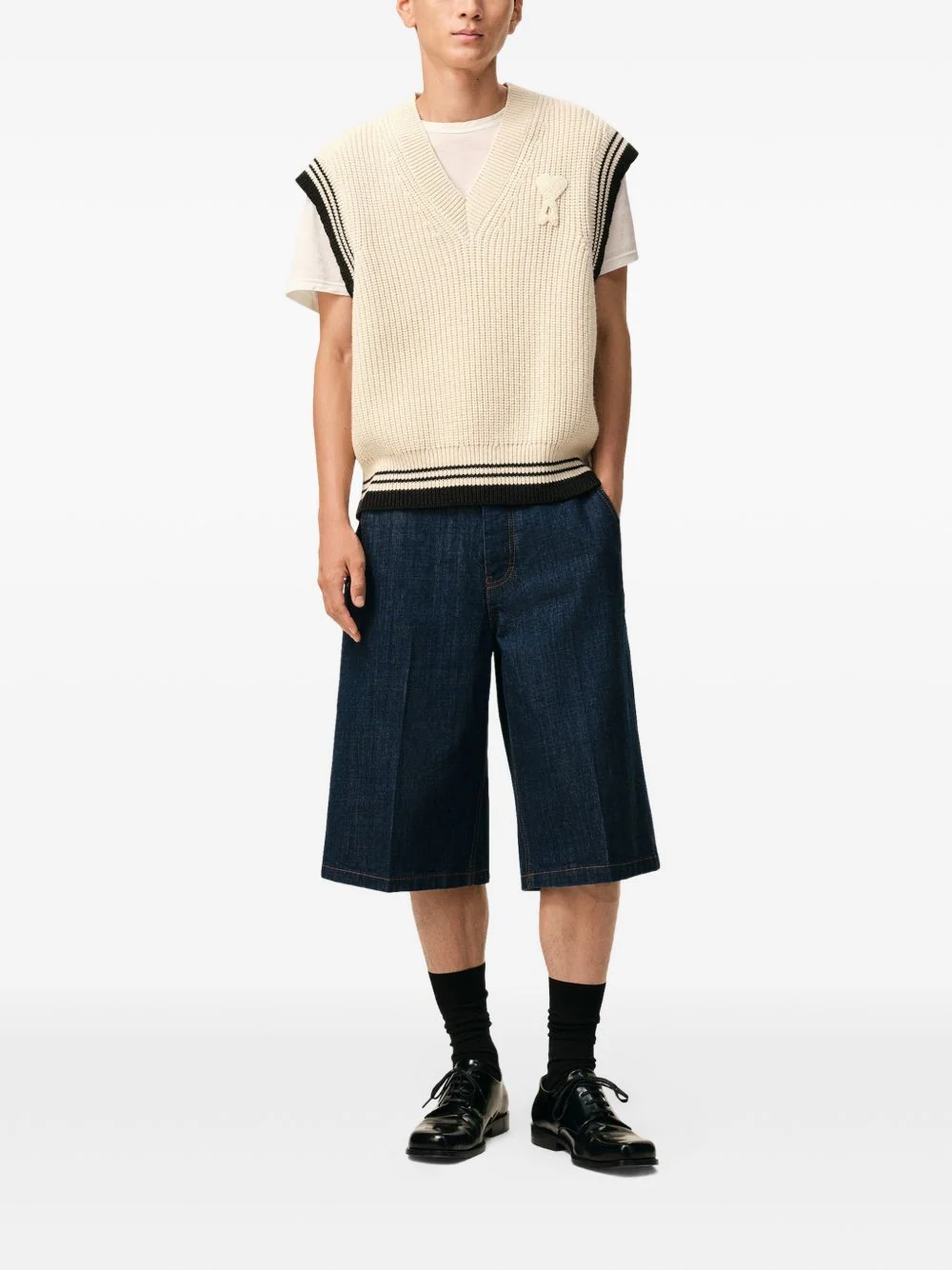 Ami Paris Ribbed Wool Sleeveless Ami de Coeur Sweater - Image 7