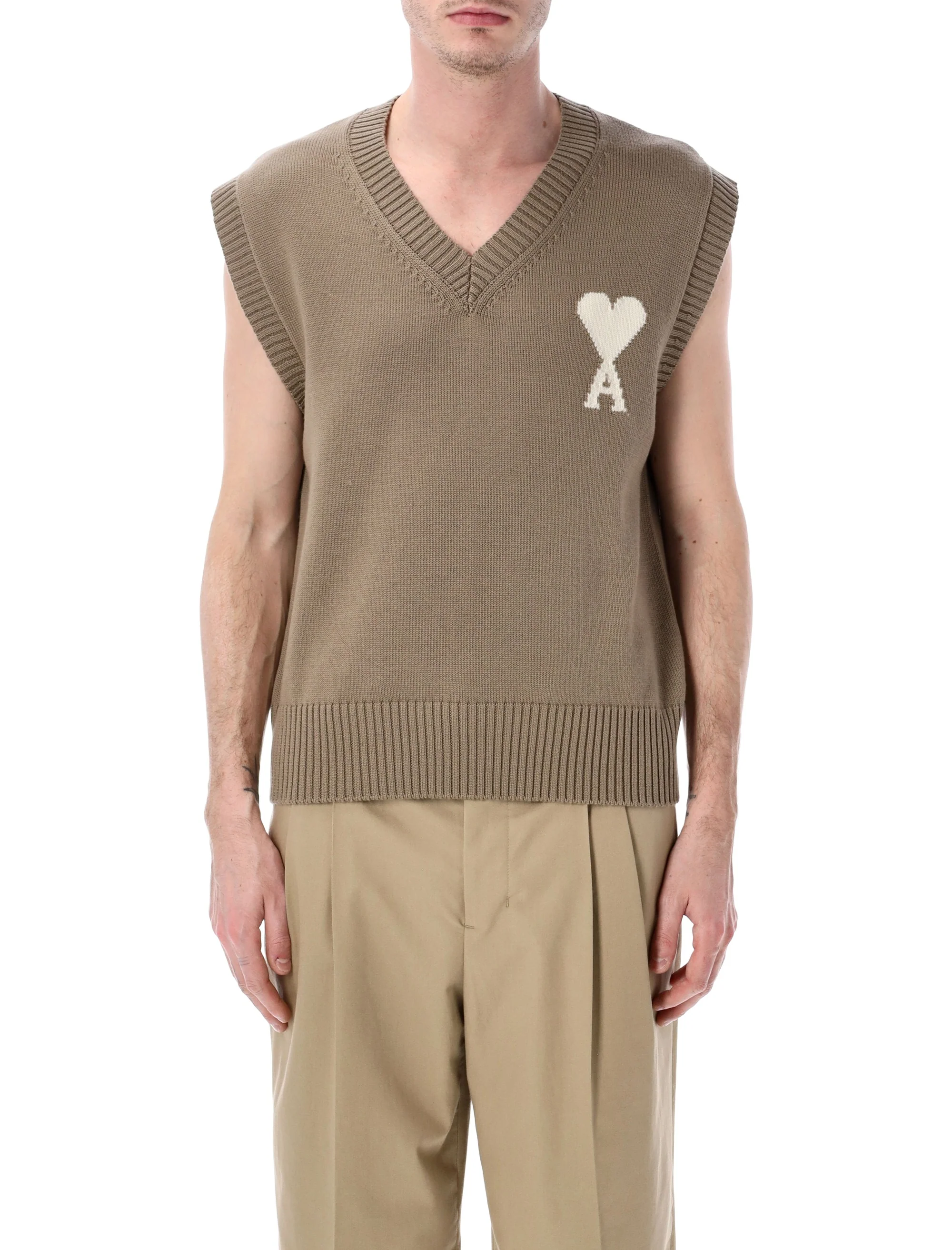 Ami Paris Sleeveless Knit Sweater - Unisex V-Neck Design (Size M)