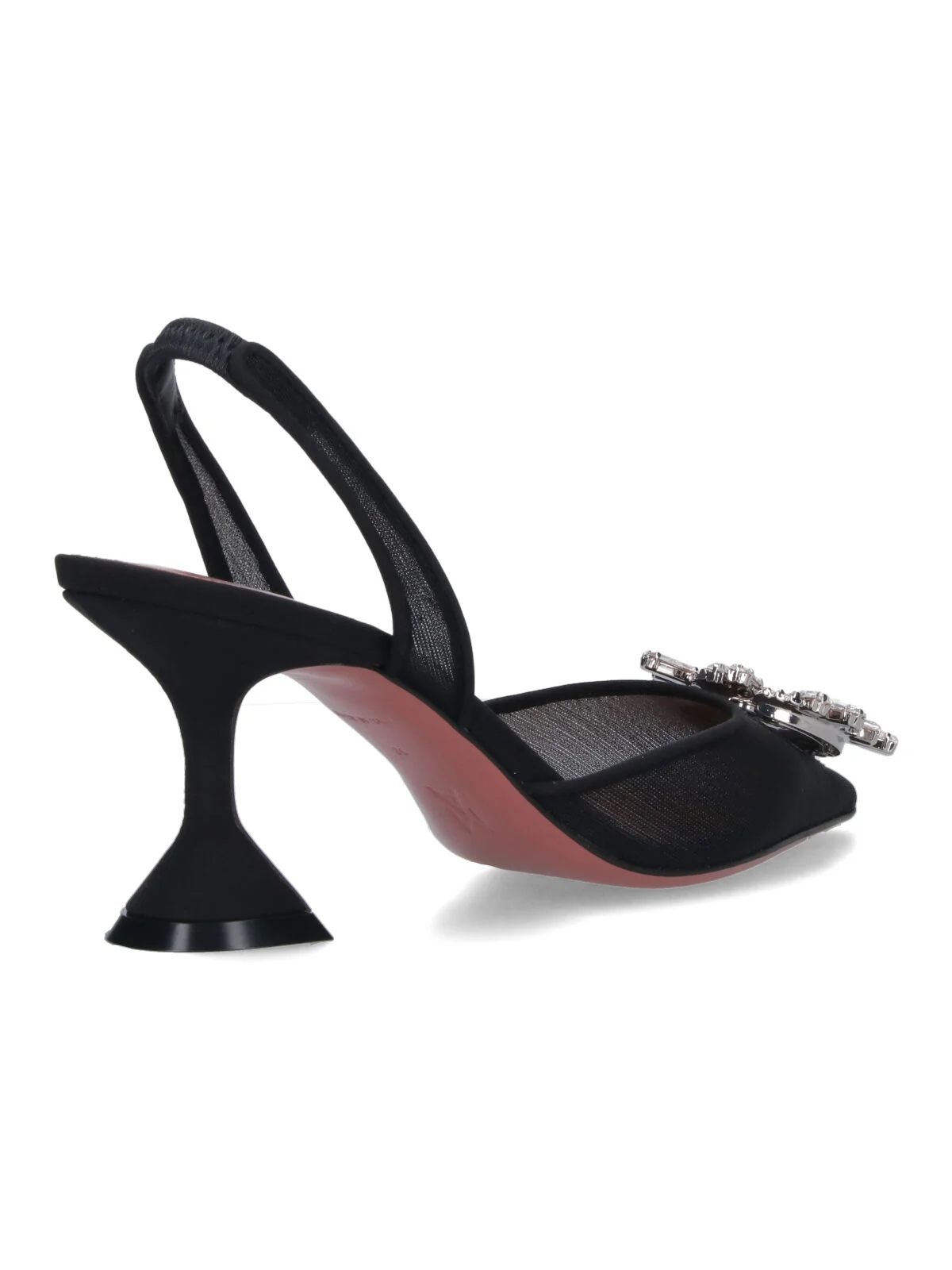 Amina Muaddi Black Mesh Heeled Sandals - Image 4