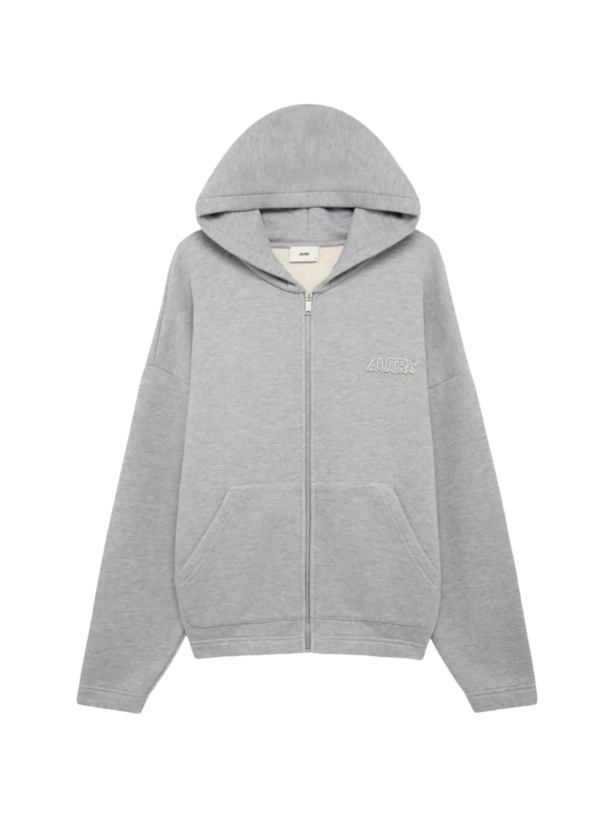Autry Full-Zip Cotton Hoodie with Kangaroo Pocket and Embroidered Logo Patch