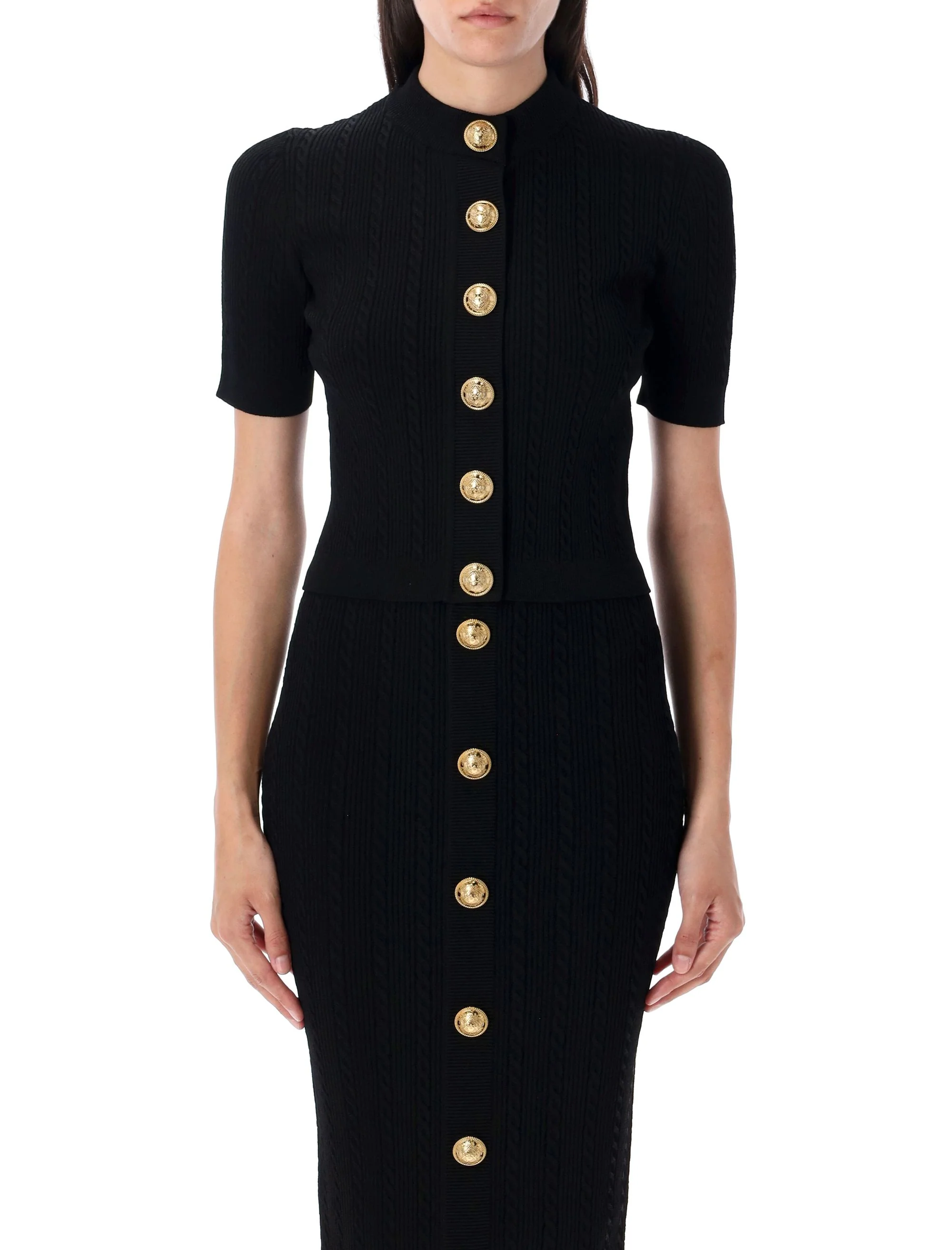 BALMAIN Crewneck Cardigan with Jewel Buttons in Viscose Blend Woman - Image 2