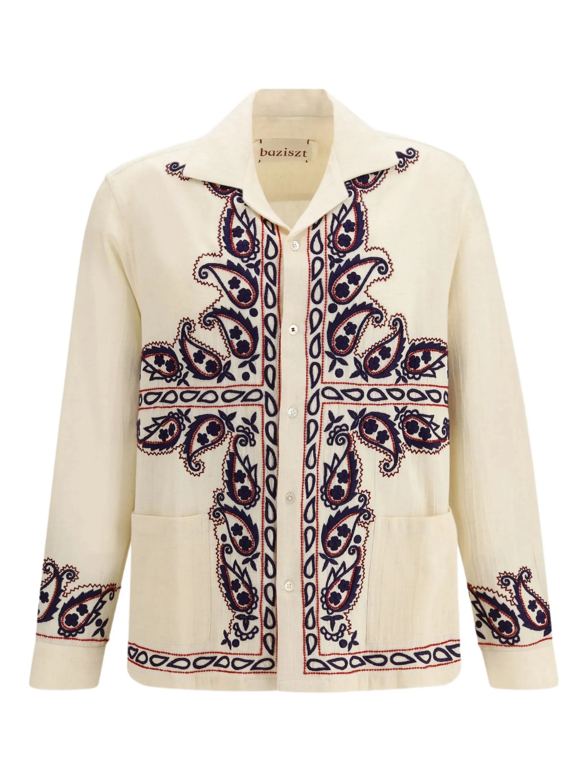 Baziszt Silk Long Sleeve Button-Up Shirt with Cuban Collar