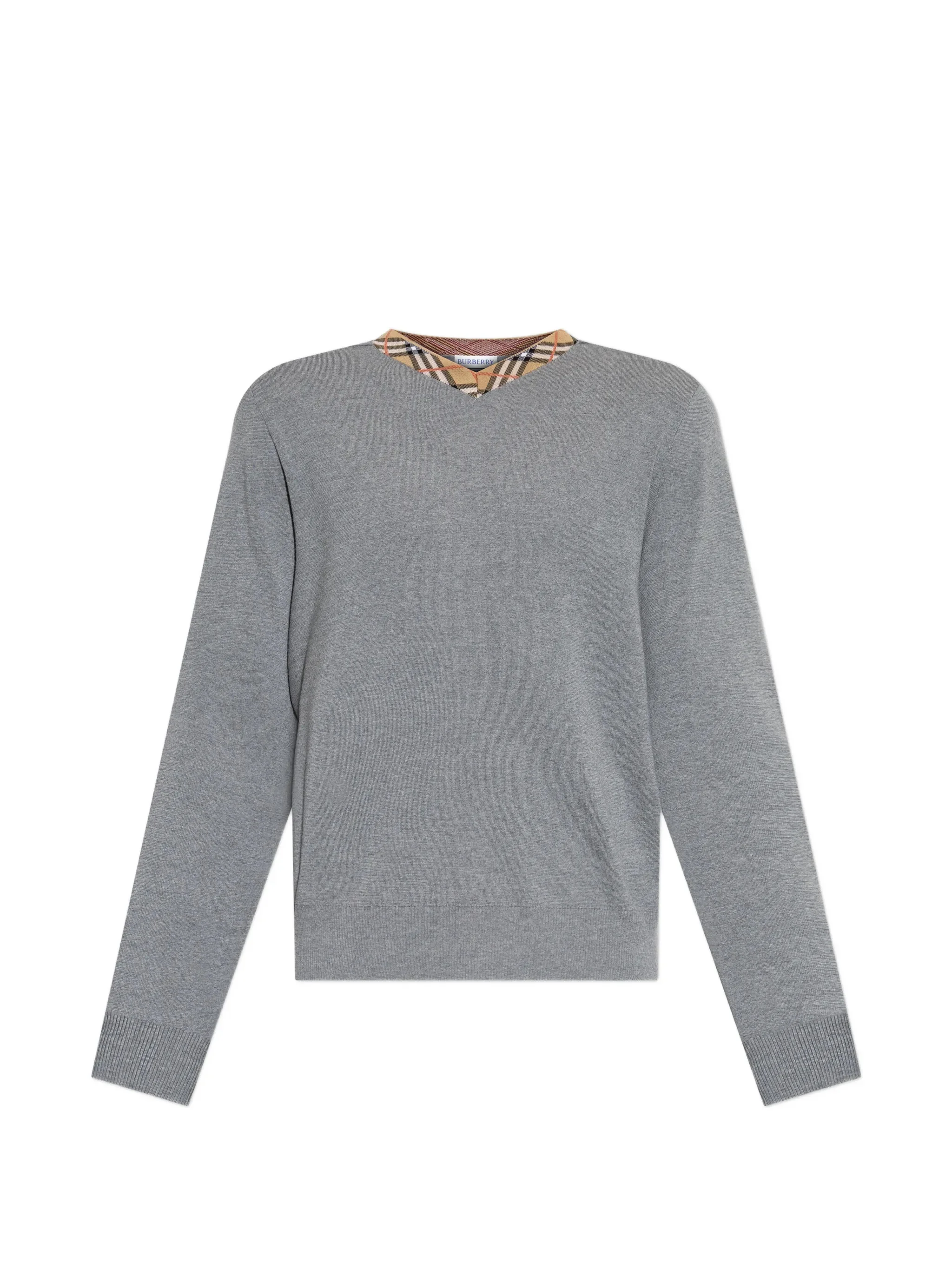 Burberry Knit V-Neck Sweater with Rib-Knit Trims - Size M