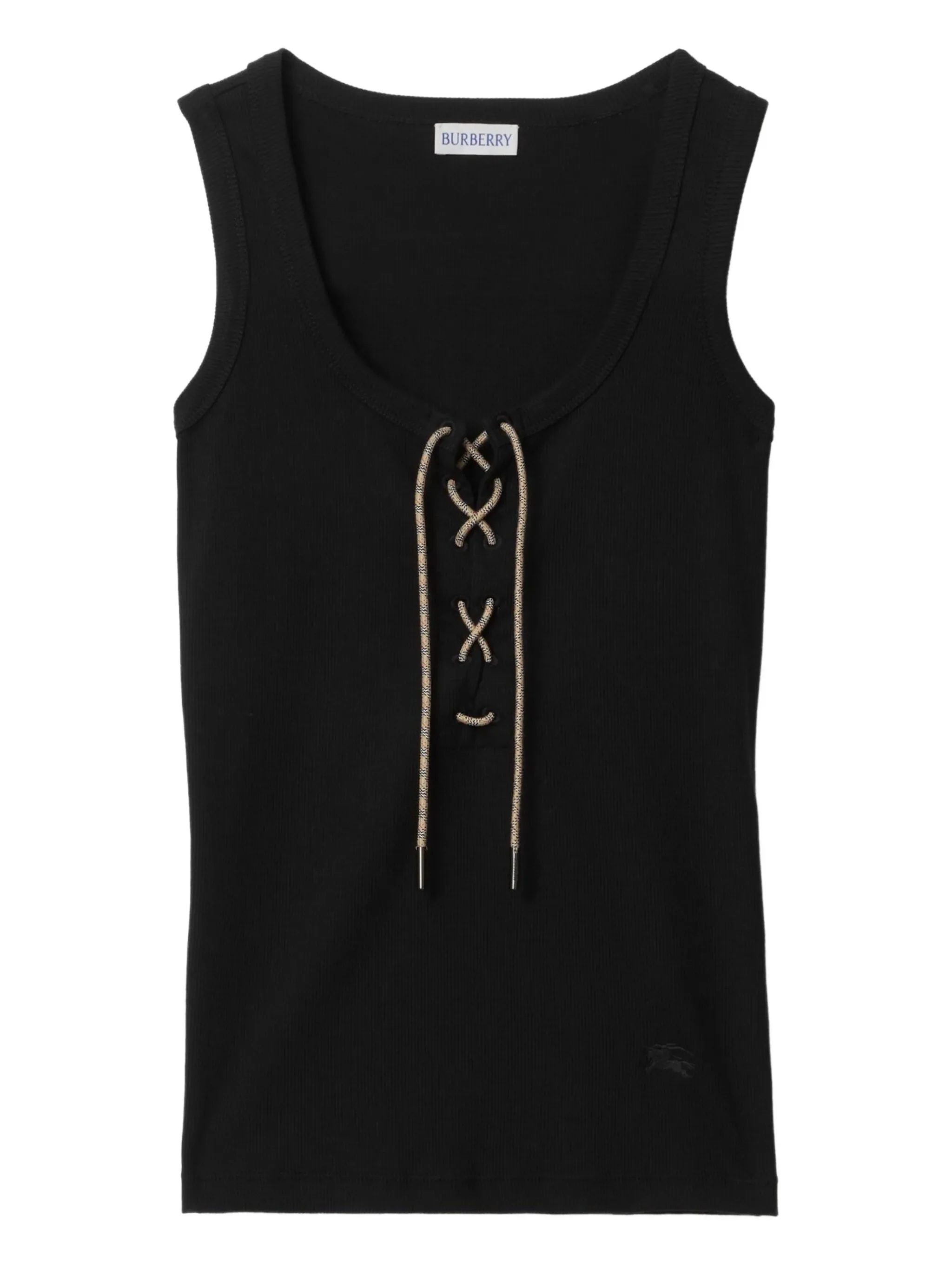 Burberry Ribbed Tank Top with Adjustable Drawstring and Embroidered Equestrian Knight Hem