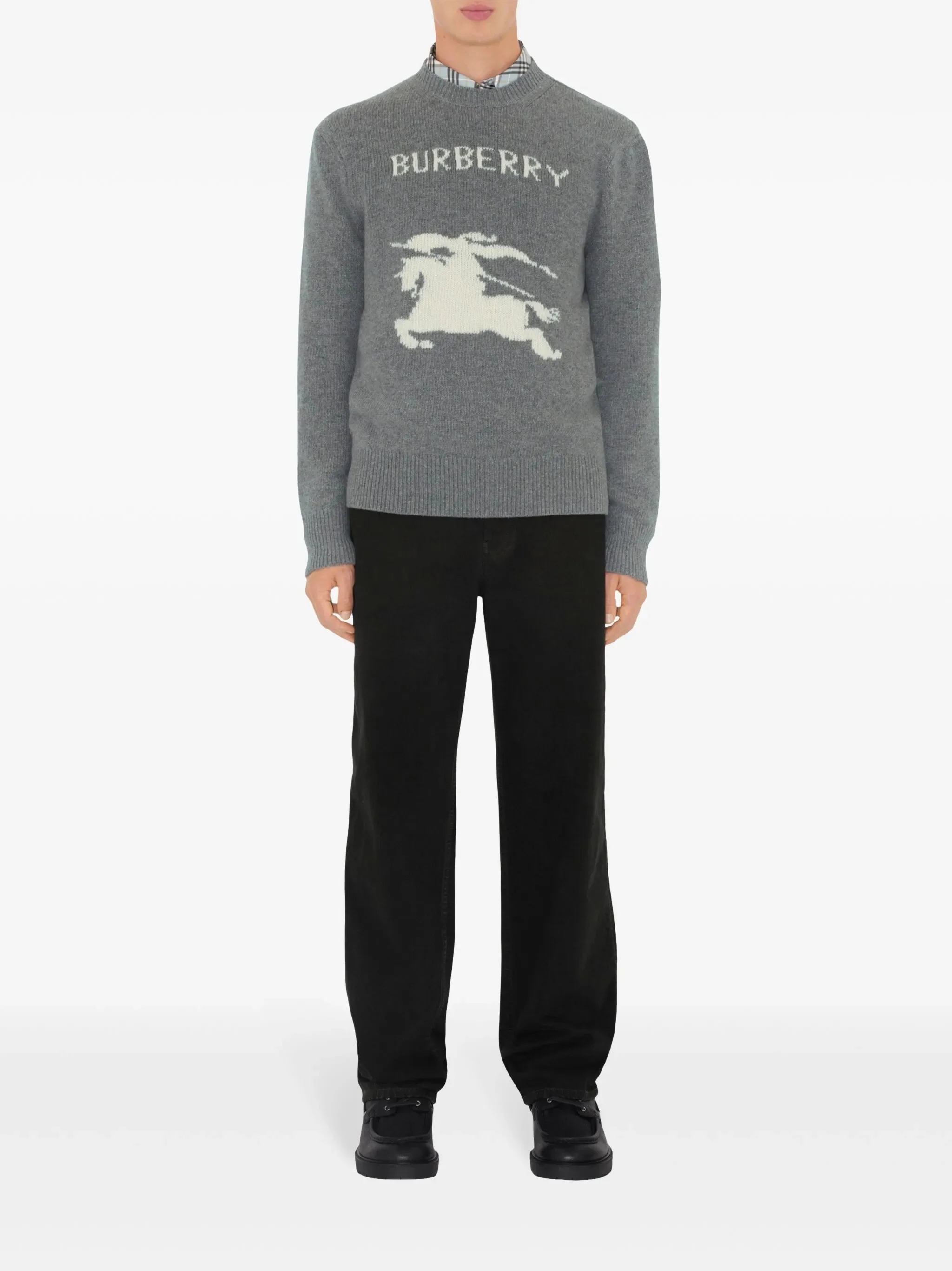 Burberry Wool-Cashmere Crewneck Sweater with Rib-Knit Trims - Image 2