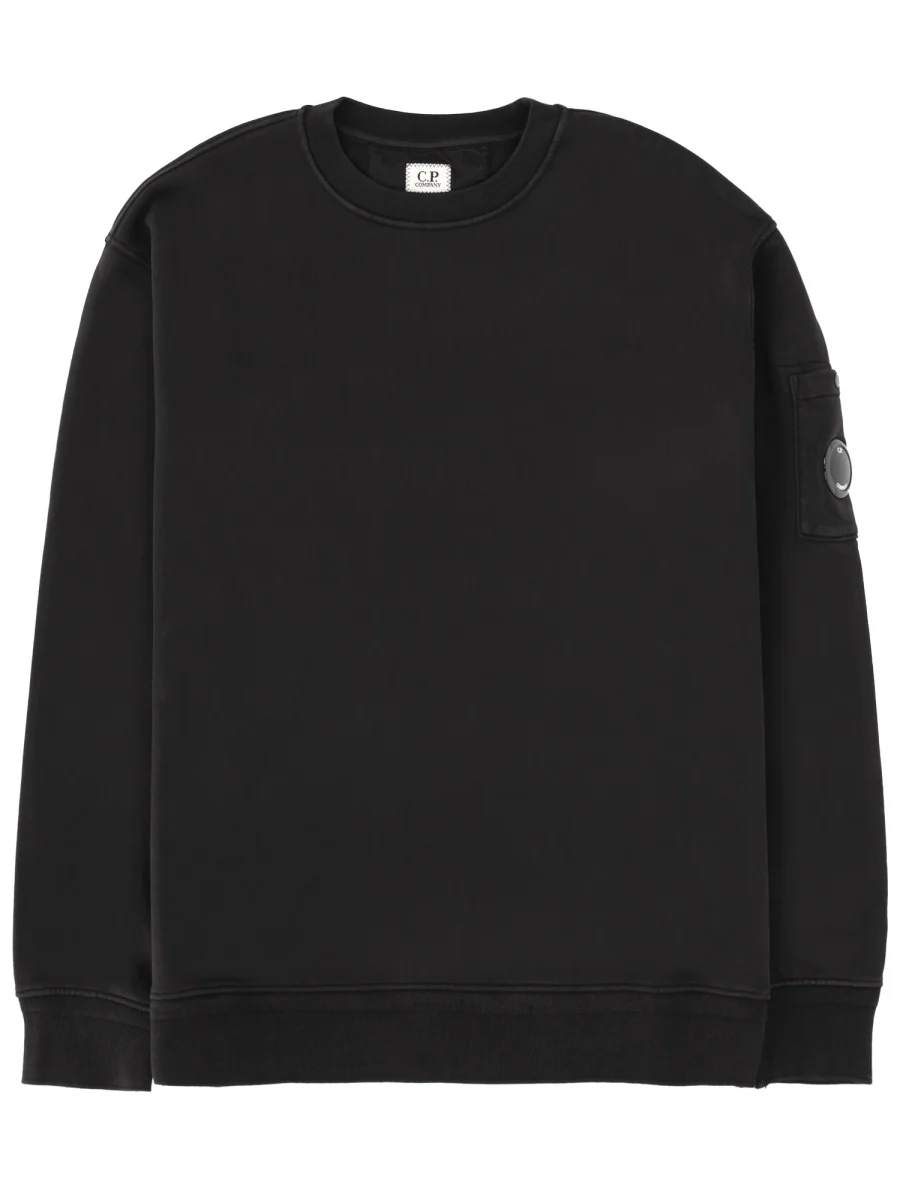 C.p. Company Cotton Diagonal Fleece Resist Dyed Crewneck Lens Sweatshirt