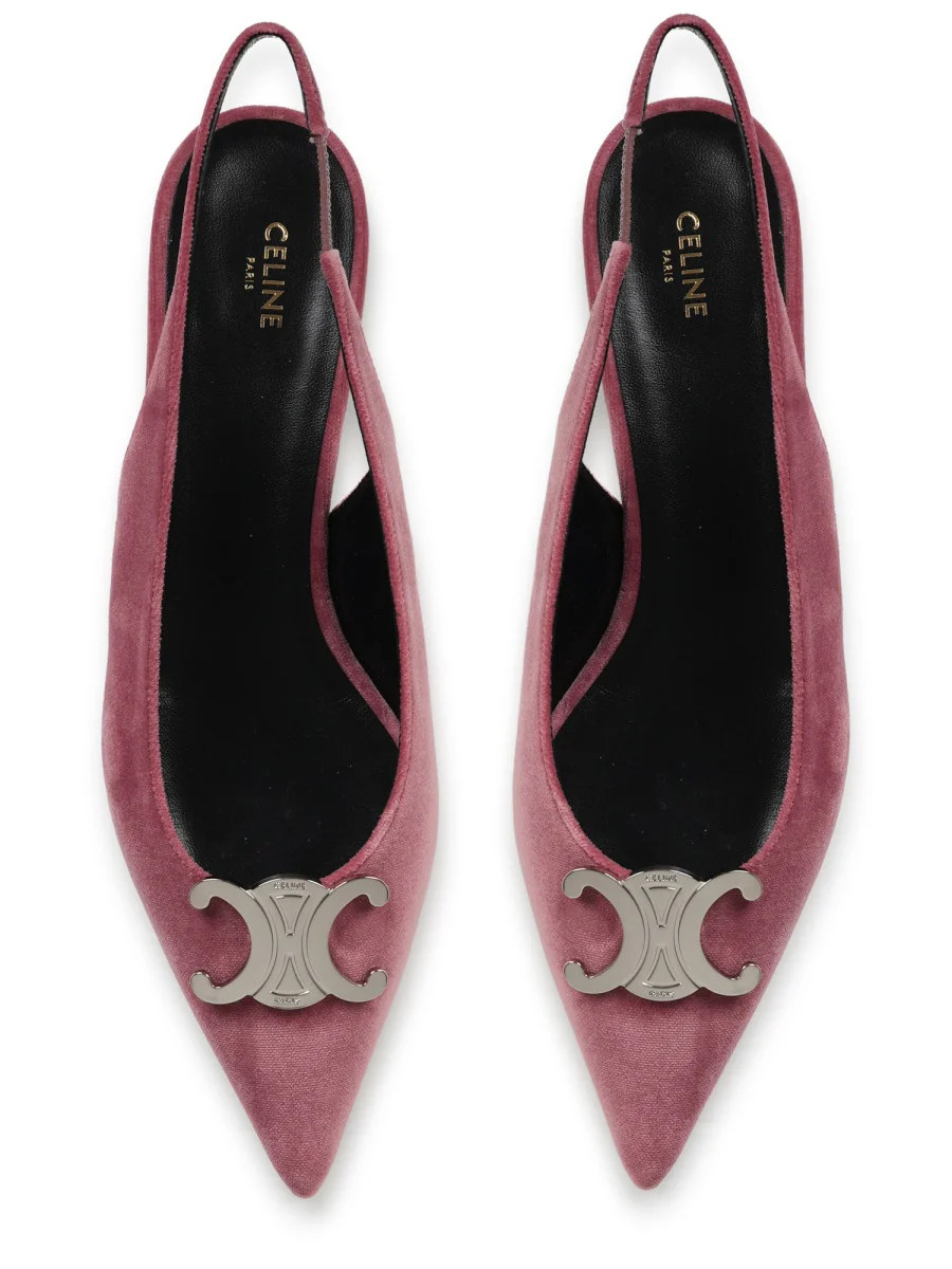 Celine Alma Triomphe Velvet Flat Slingback - Image 5