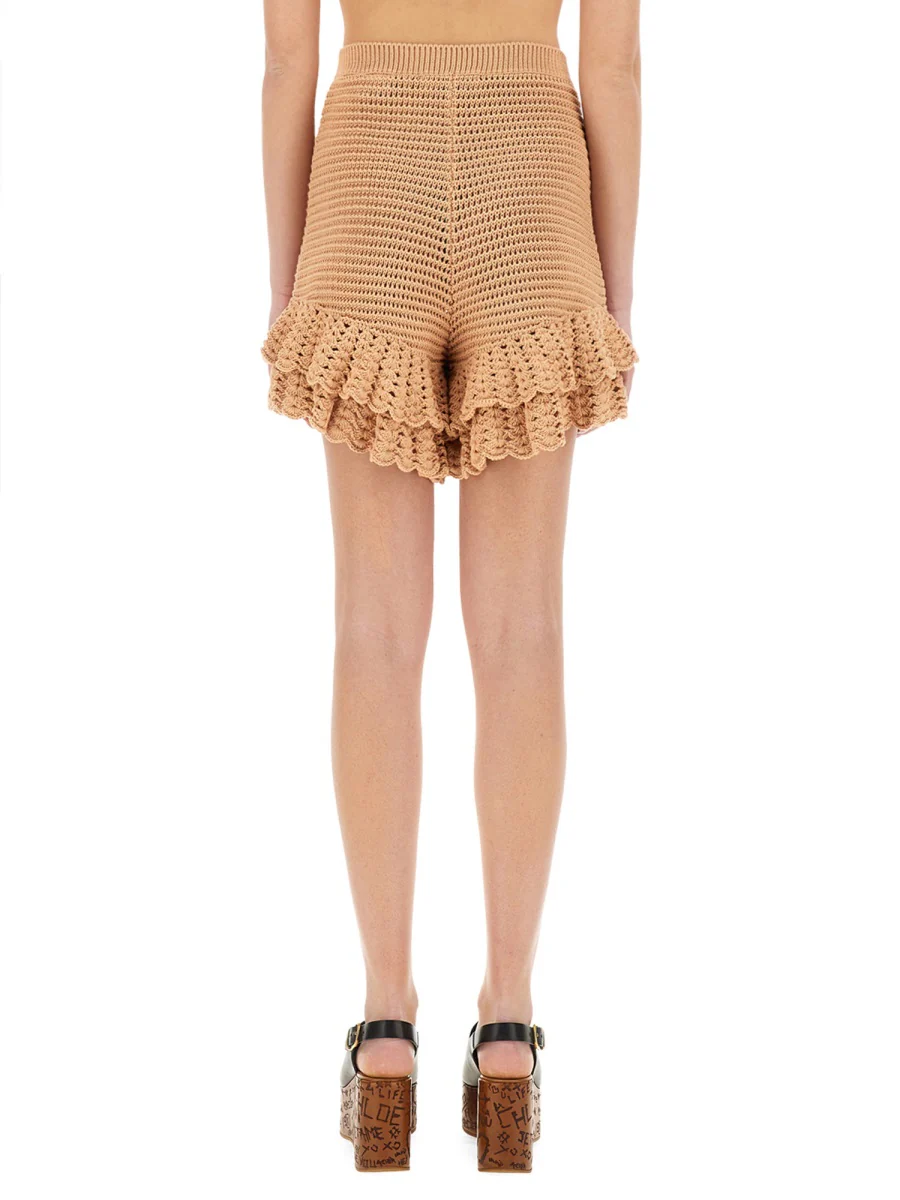 CHLOÉ Crochet Knit Mini Shorts with Ruffles - Image 3