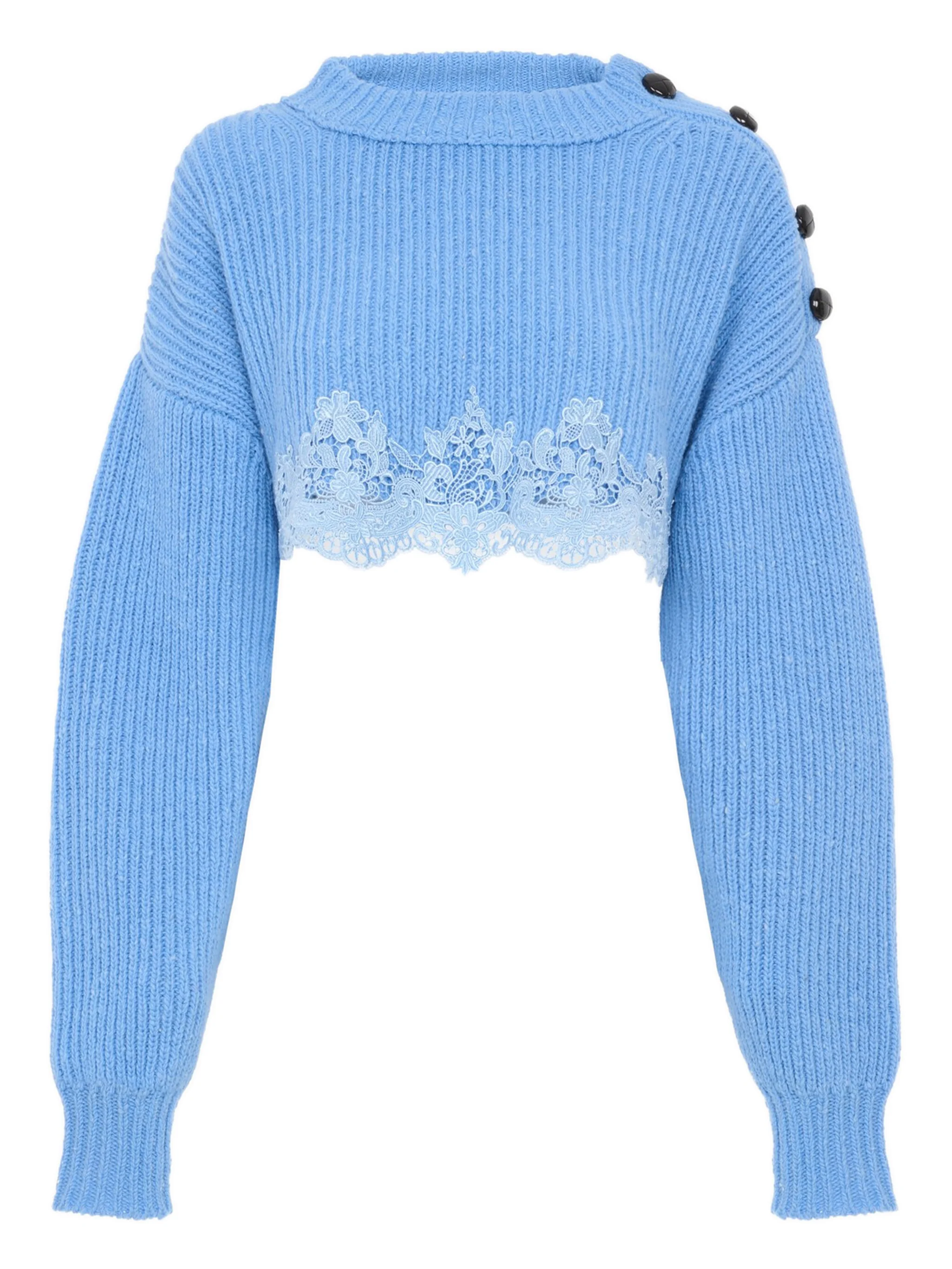 Chloé Women’s Guipure-Trim Wool Sweatshirt with Side-Button Detail