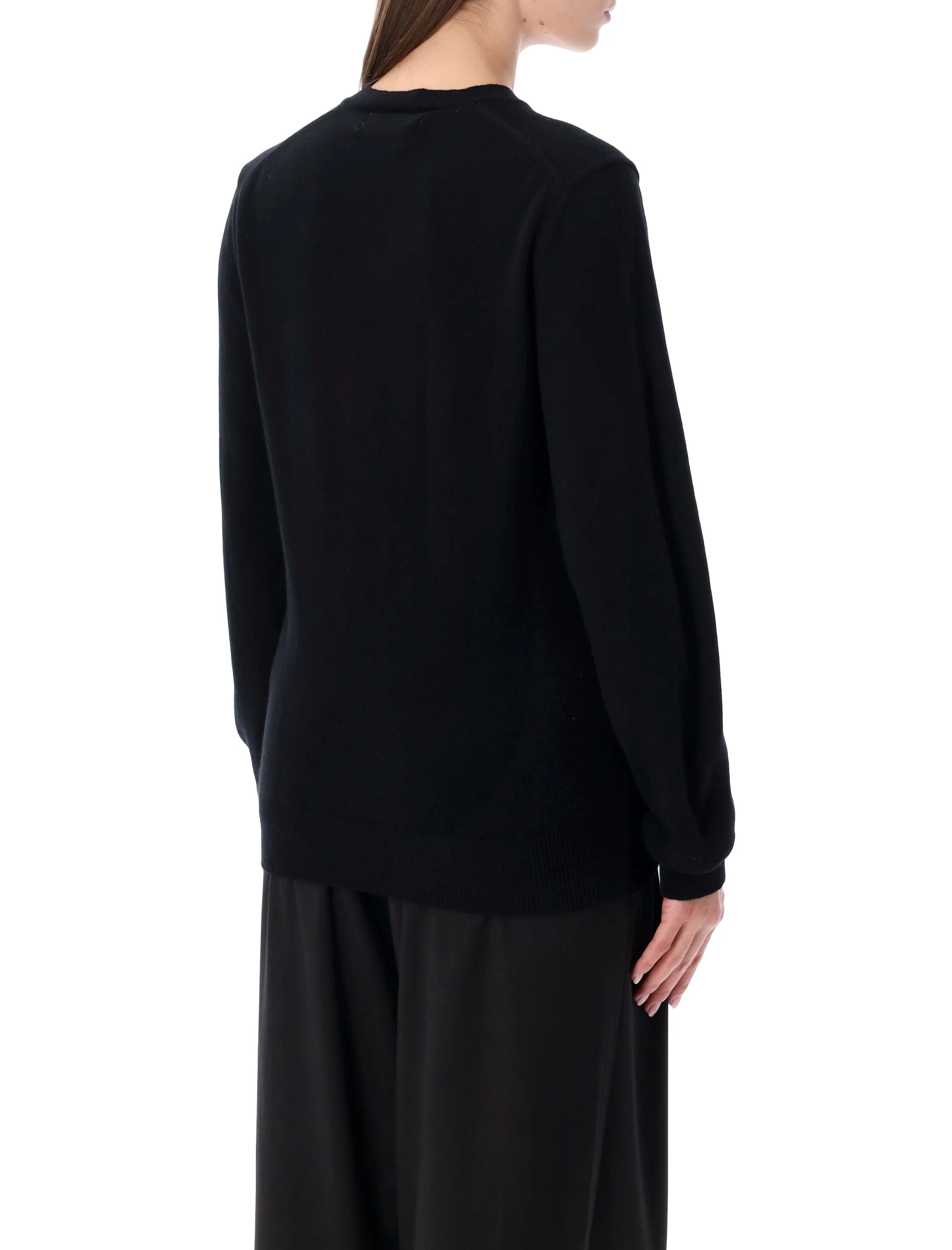 COMME DES GARCONS PLAY Wool V-neck Sweater with Red Heart and Crystals - Image 2