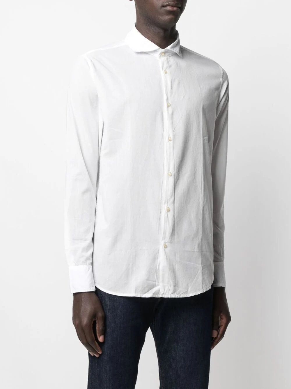 Deperlu Classic Collar Button-Up Shirt with Asymmetric Hem - Image 3