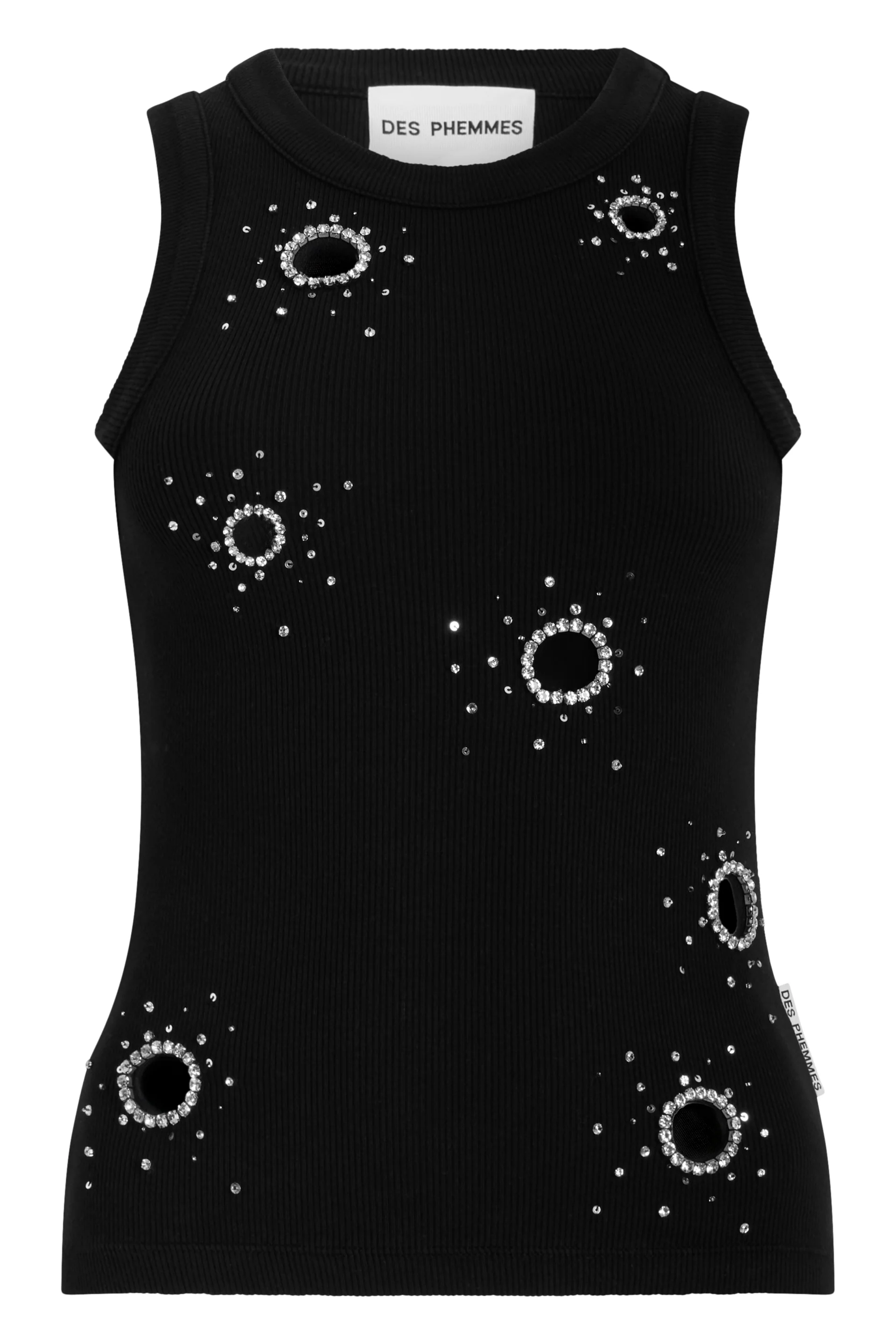 Des Phemmes Sleeveless Cotton Rib Top with Sculptural Mini Circle Details