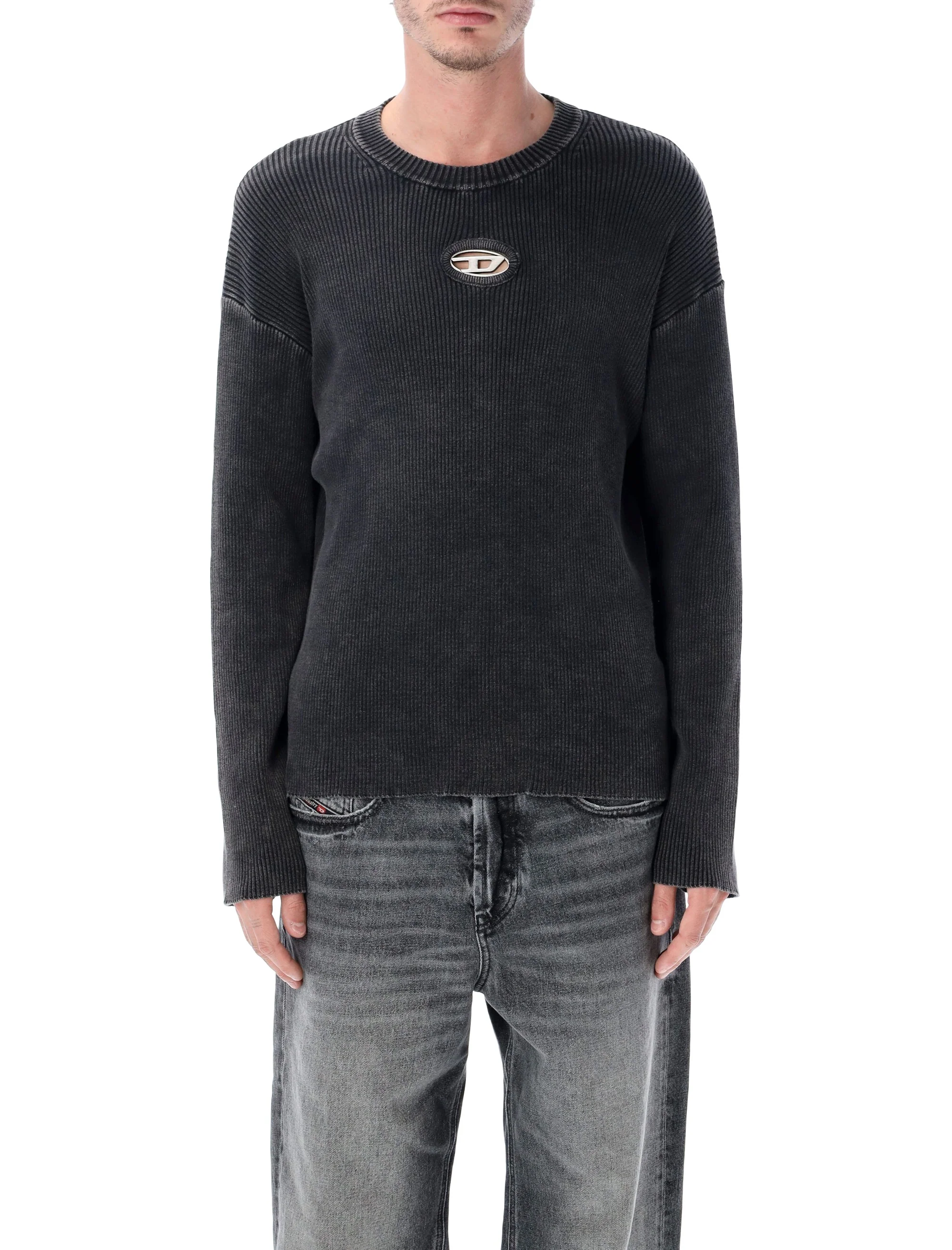 Diesel Cut-out Ribbed Jumper with Oval D Plaque
