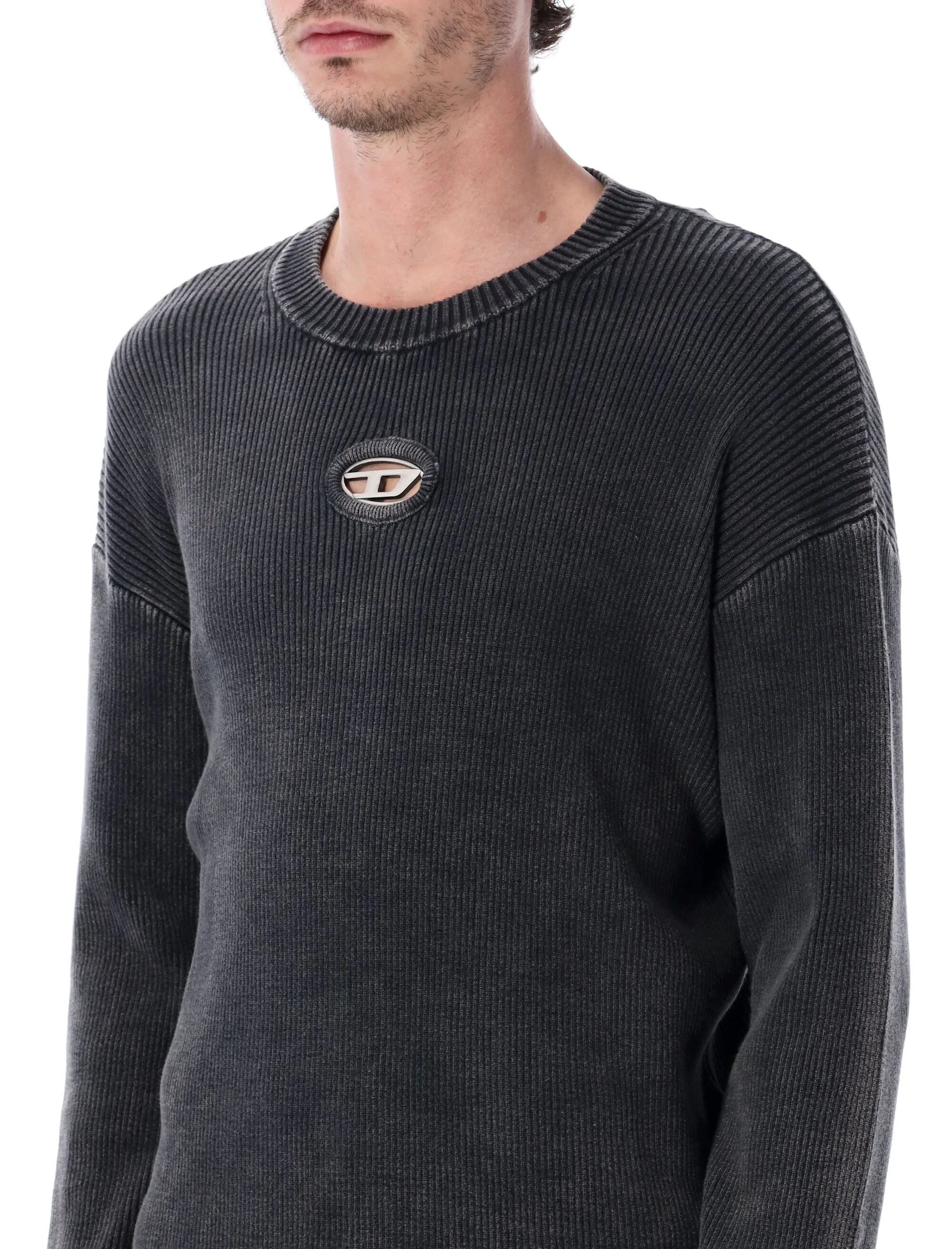 Diesel Cut-out Ribbed Jumper with Oval D Plaque - Image 3
