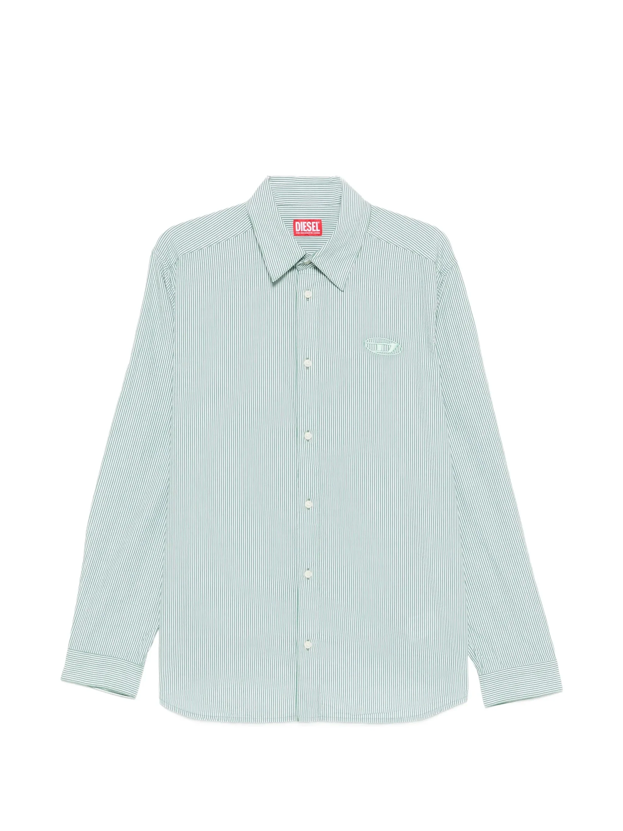 Diesel Striped Cotton Shirt with Embroidered Oval D & Button Closure