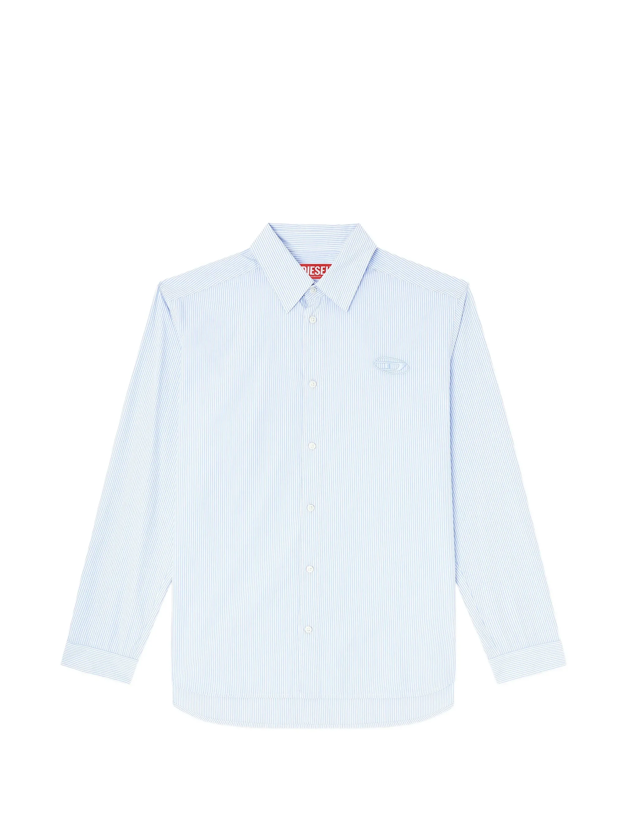Diesel Striped Cotton Shirt with Embroidered Oval Detail