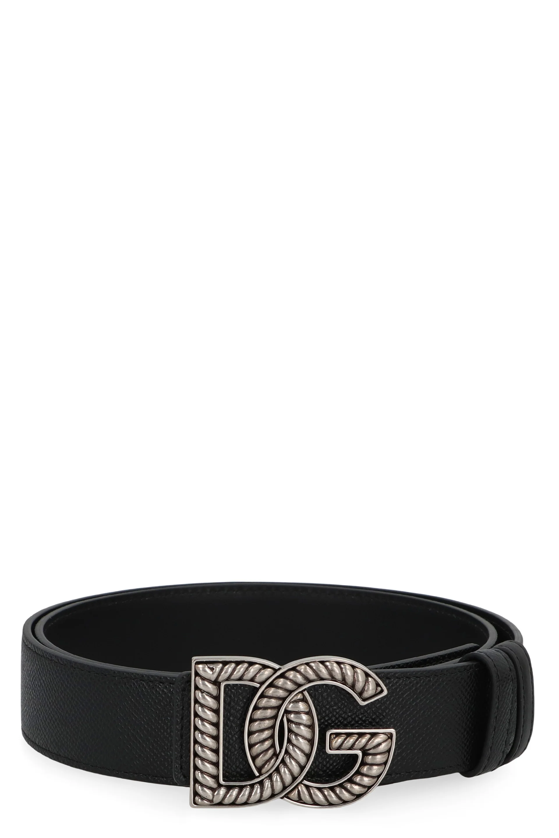 Dolce & Gabbana Calfskin Belt with Crossed DG Logo Buckle