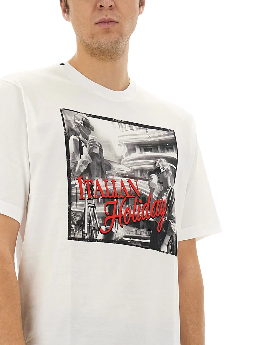 DOLCE & GABBANA Cotton T-Shirt with "Italian Holiday" Print - Image 4
