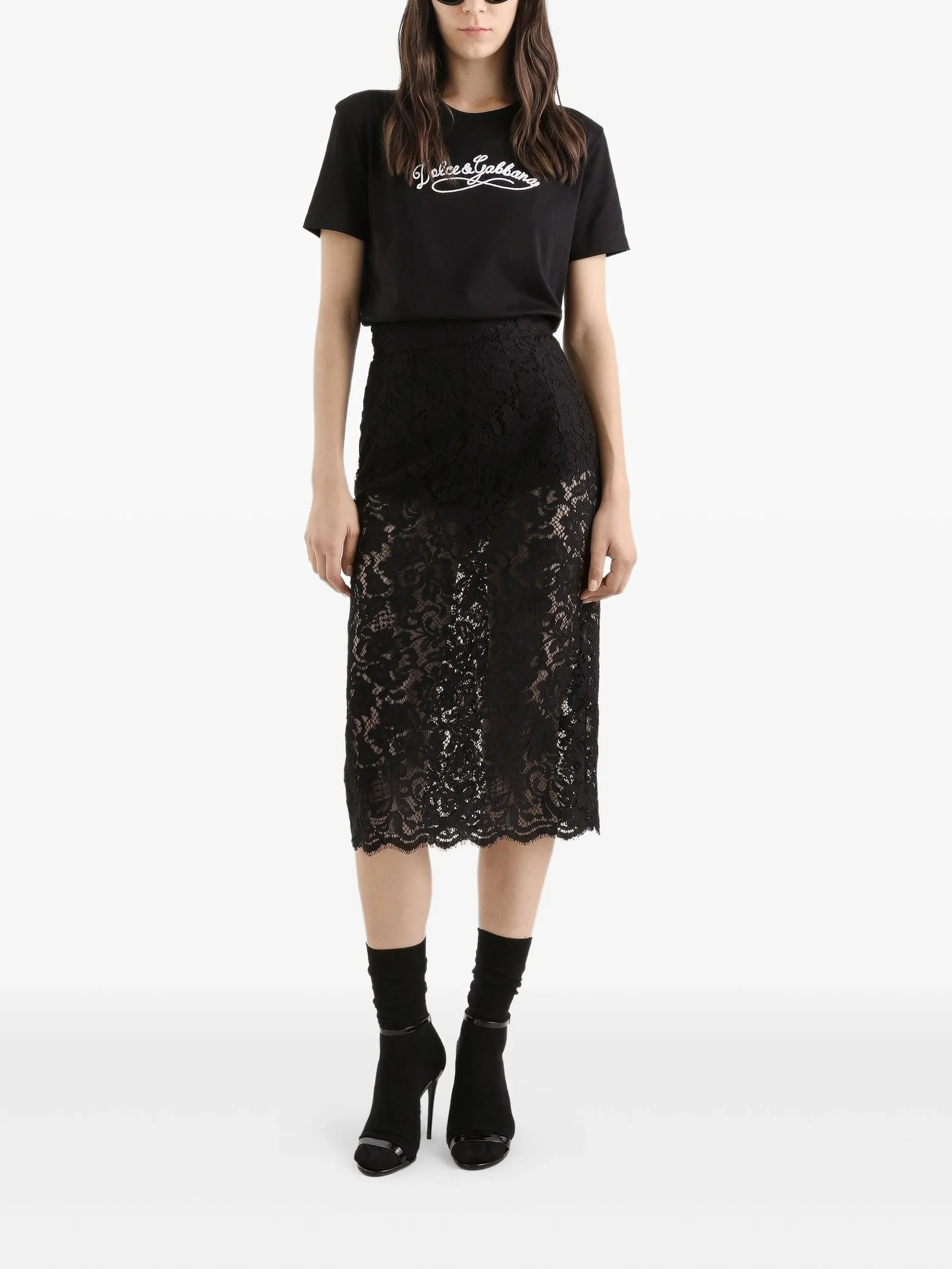 Dolce & Gabbana Crewneck T-Shirt with Embroidered Logo, Size 40, 100% Cotton - Image 2