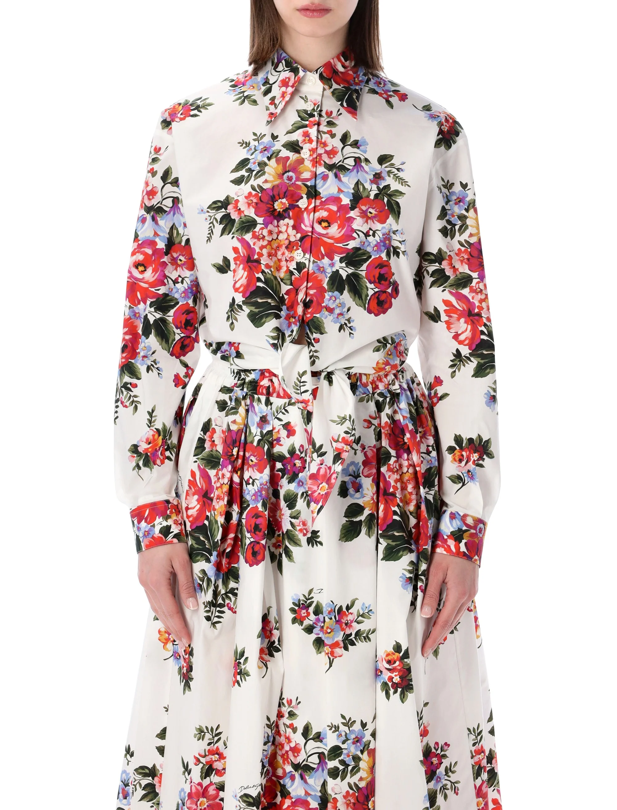 Dolce & Gabbana Floral Cotton Shirt with Knotted Front - Size 40