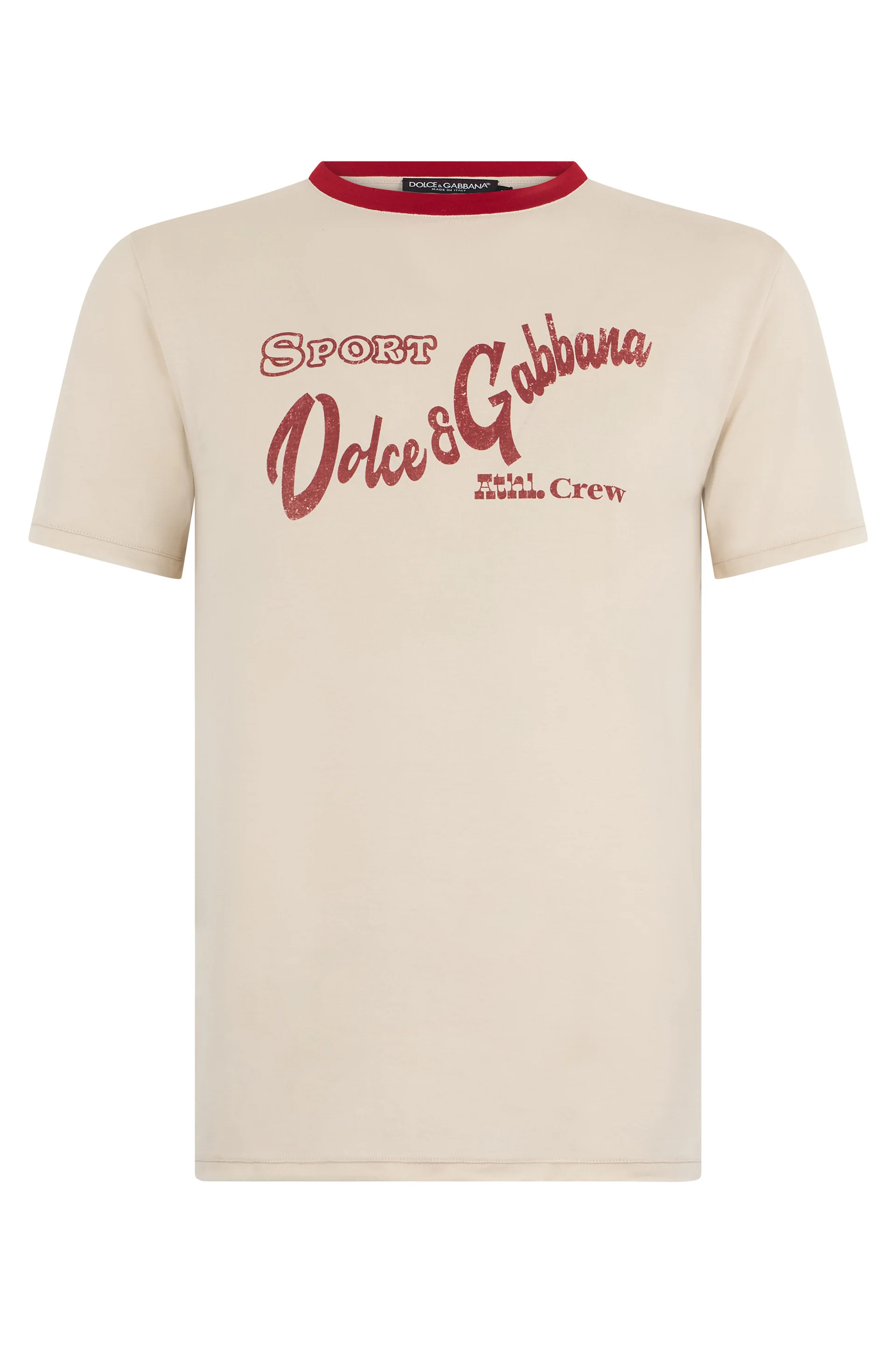 Dolce & Gabbana Men’s Cotton T-Shirt with Front Print and Ribbed Collar