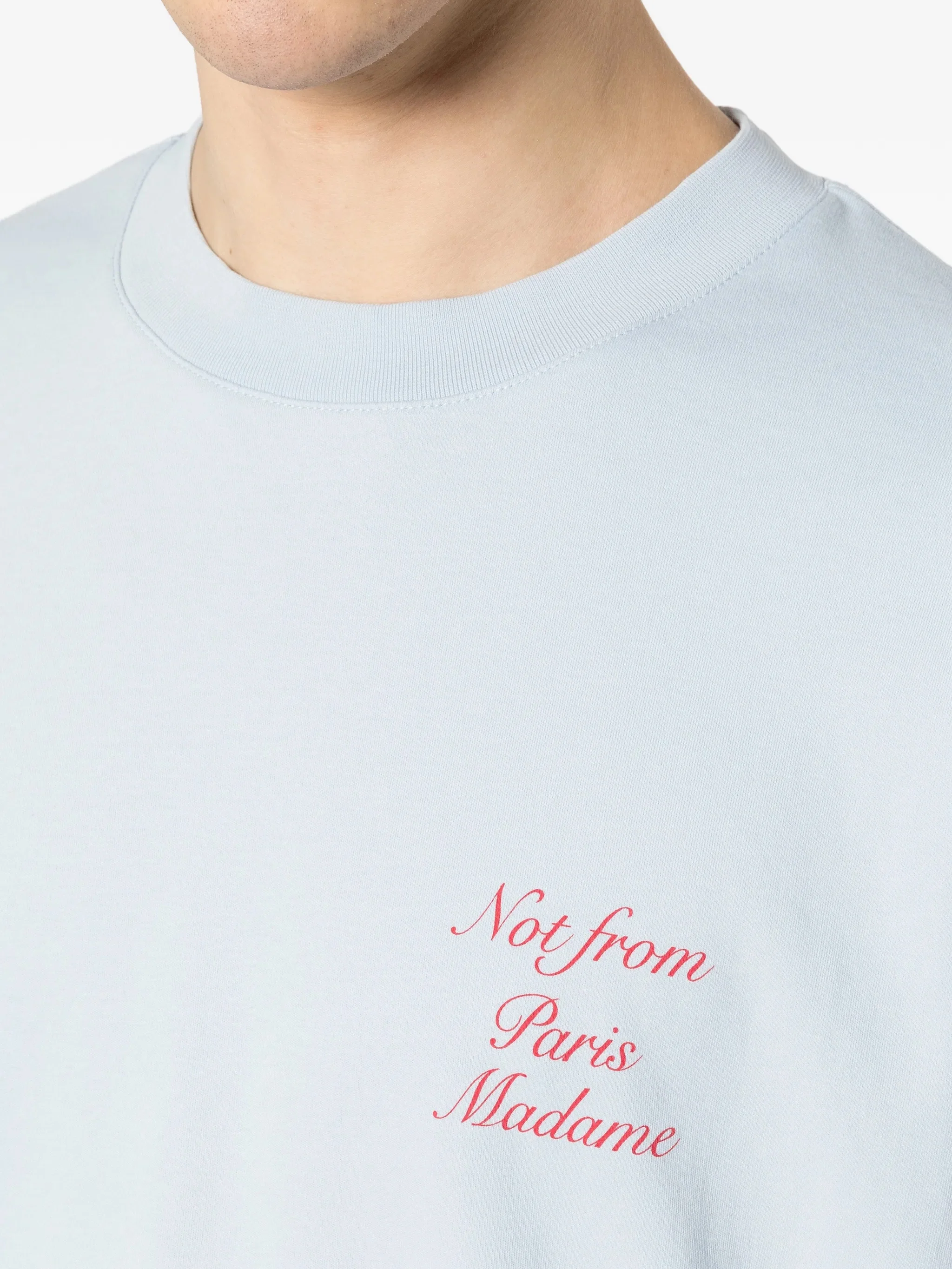 Drole De Monsieur Slogan Logo Interlock T-Shirt with Ribbed Crew Neck - Image 5