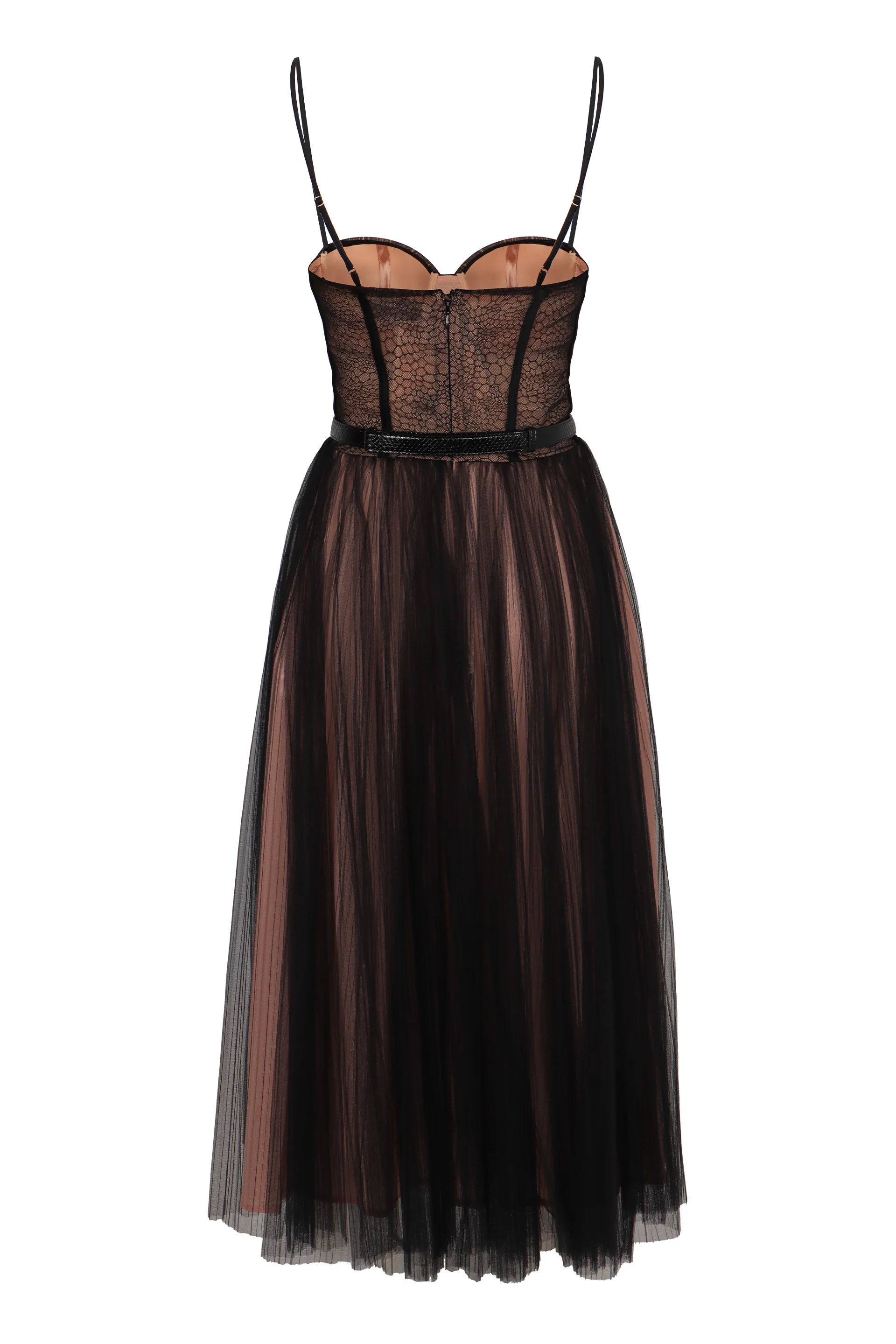 Elisabetta Franchi Bustier Tulle Midi Dress with Heart Neckline & Pleated Skirt - Image 2