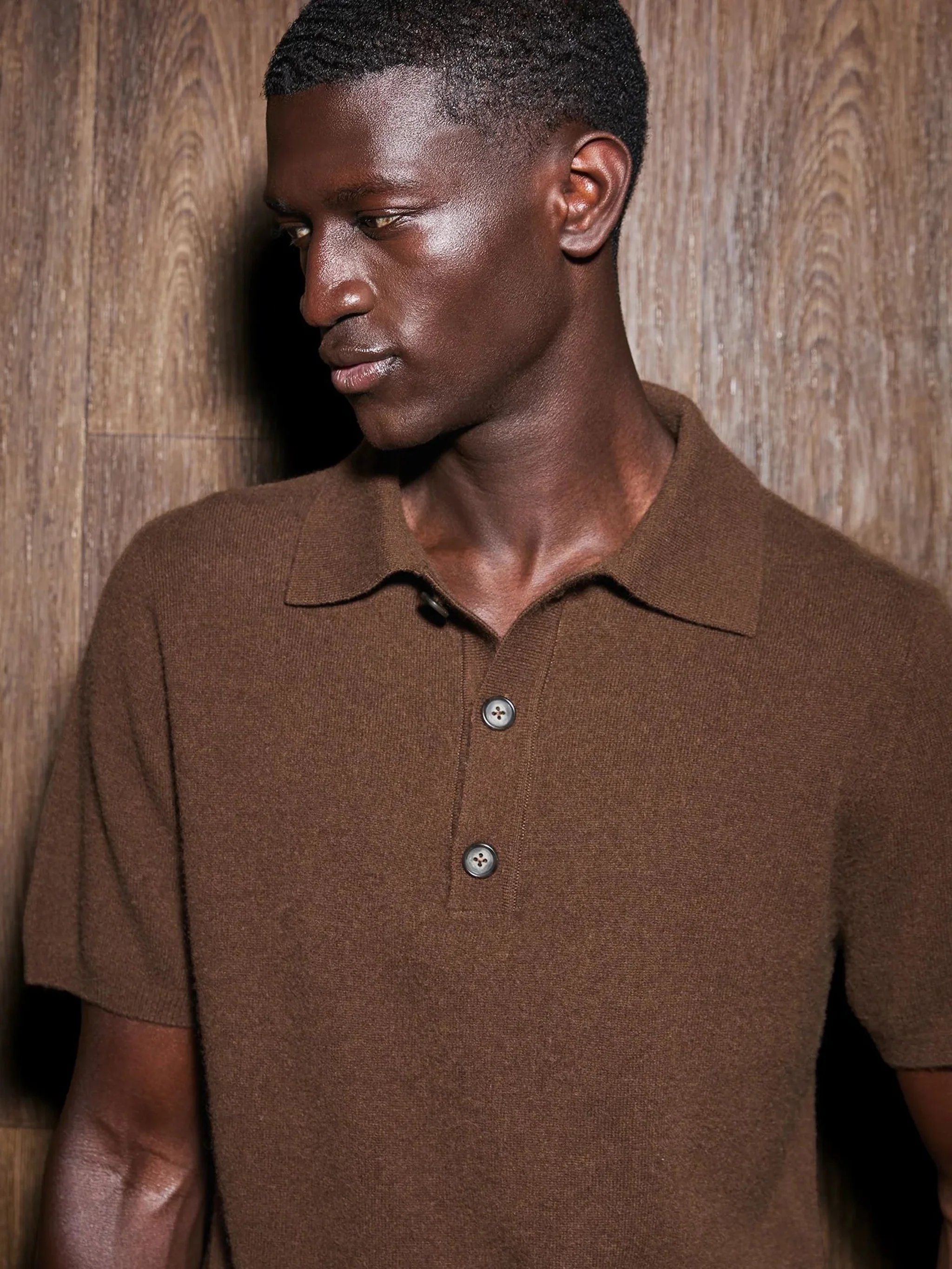 Entire Studios Front Half Button Placket Sweater Polo with Ribbed Cuffs and Hem - Image 4