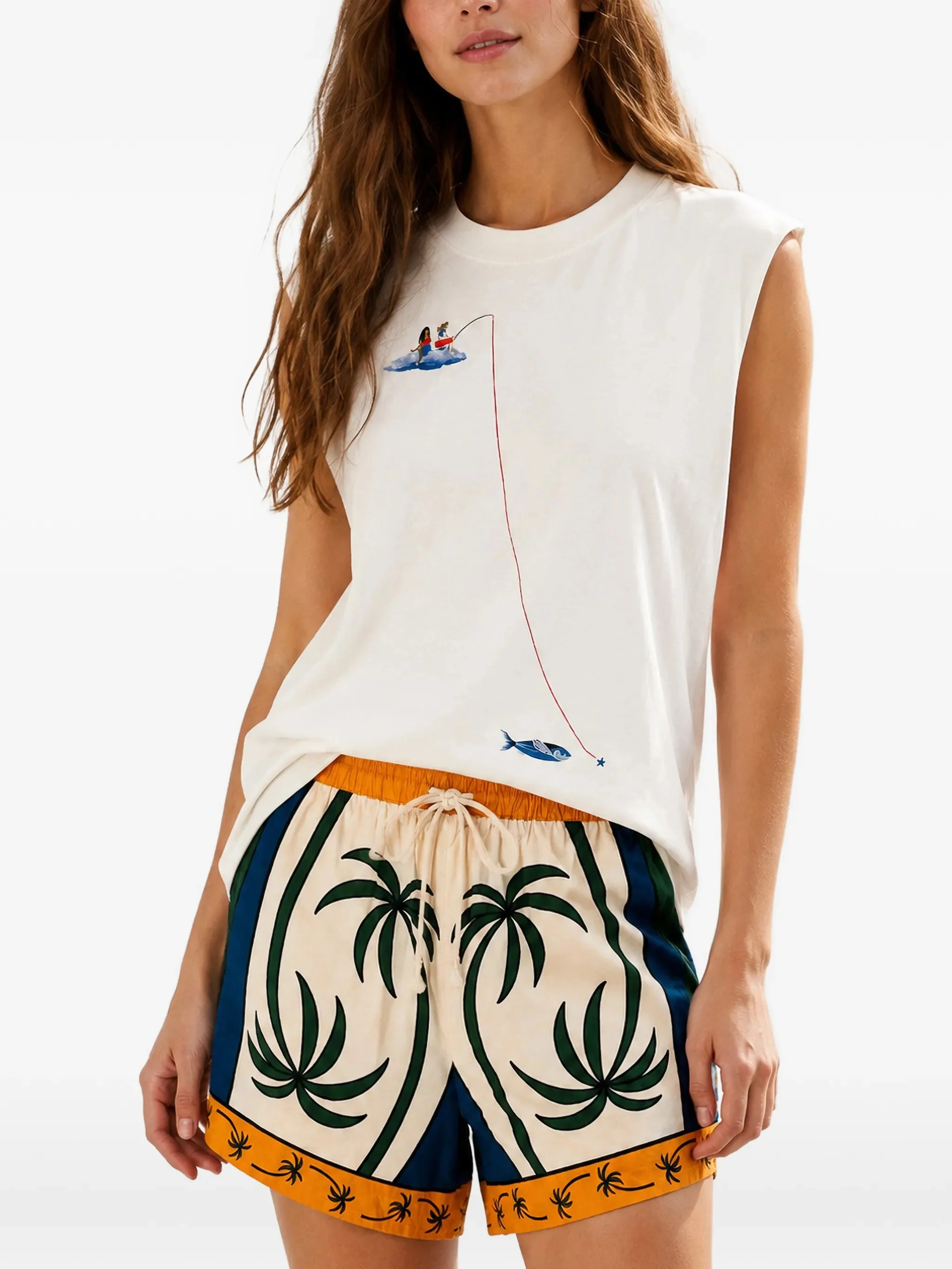 Farm Rio Farmhouse-Allover Print Cotton Drawstring Waist Shorts - Image 2
