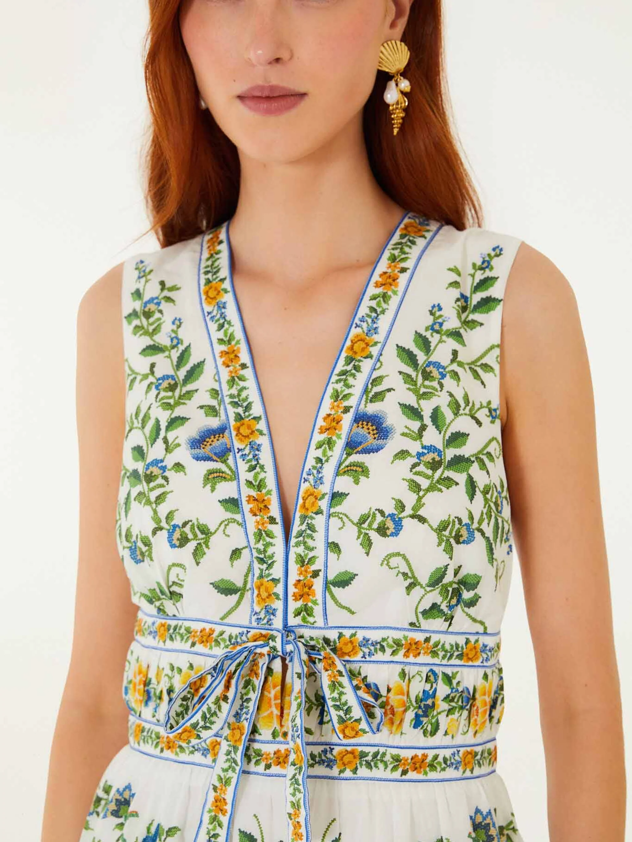 Farm Rio Floral Print V-Neck Mini Dress with Elastic Waist - Image 5
