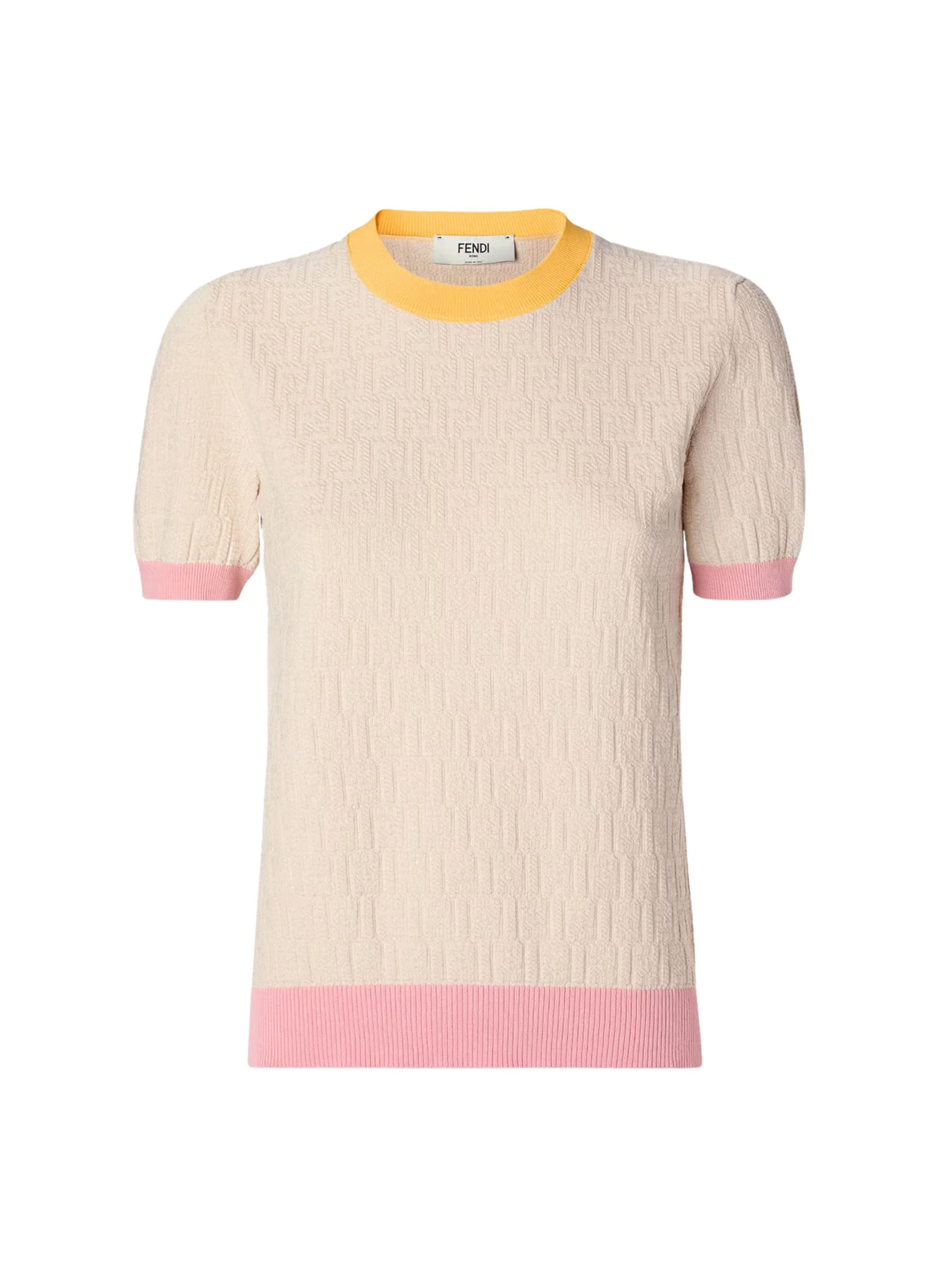 Fendi Cotton and Silk Sweater with FF Motif and Ribbed Edges