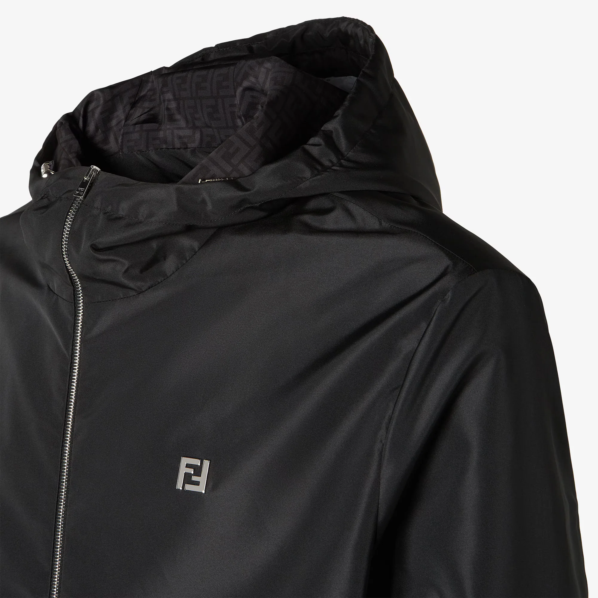 Fendi Man’s Technical Fabric Blouson Jacket with Drawstring Hood, Two-Way Zip & FF Logo - Image 3