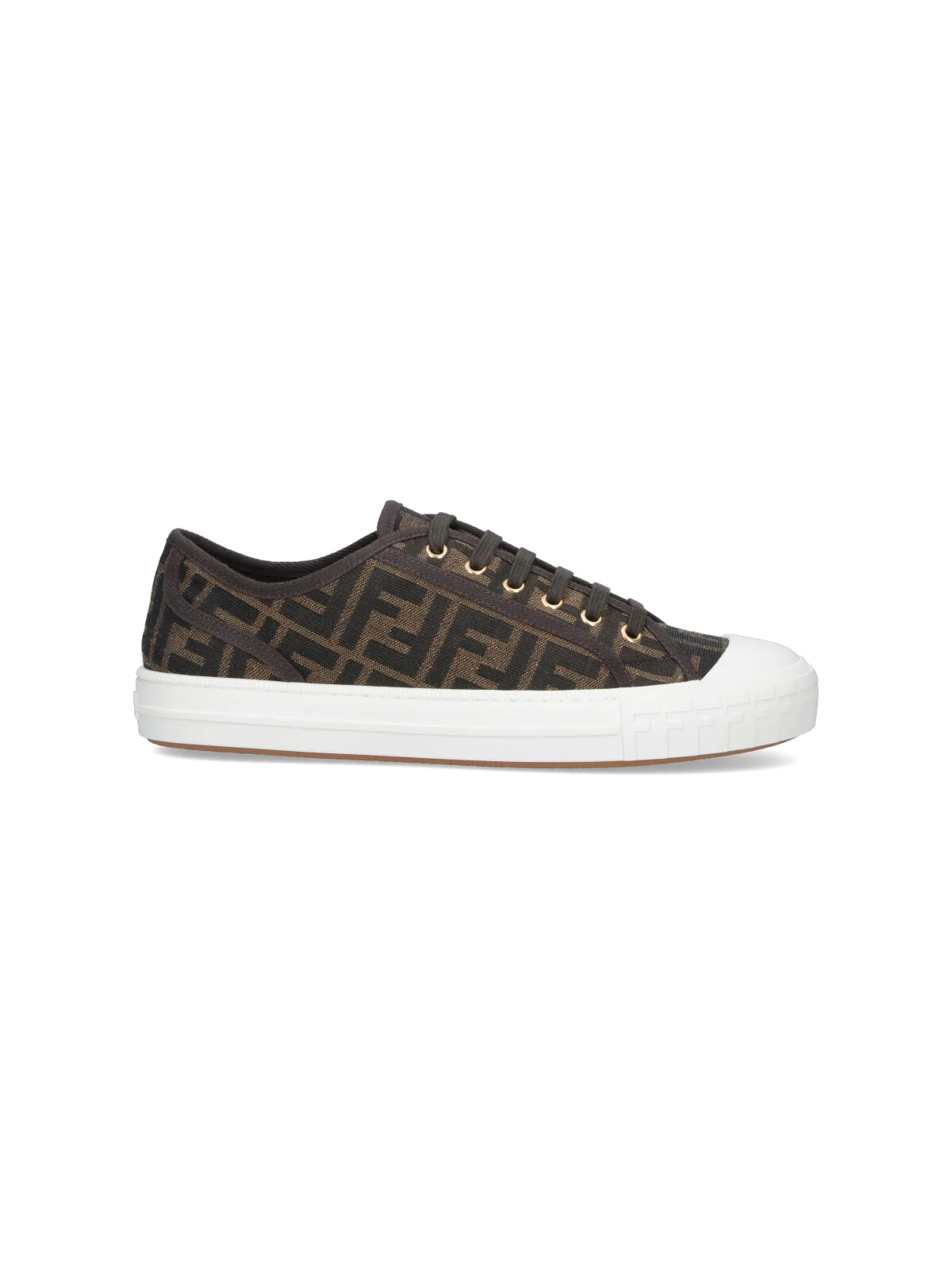 Fendi Men’s Brown-Trim Sneakers in Polyamide & Cotton Blend