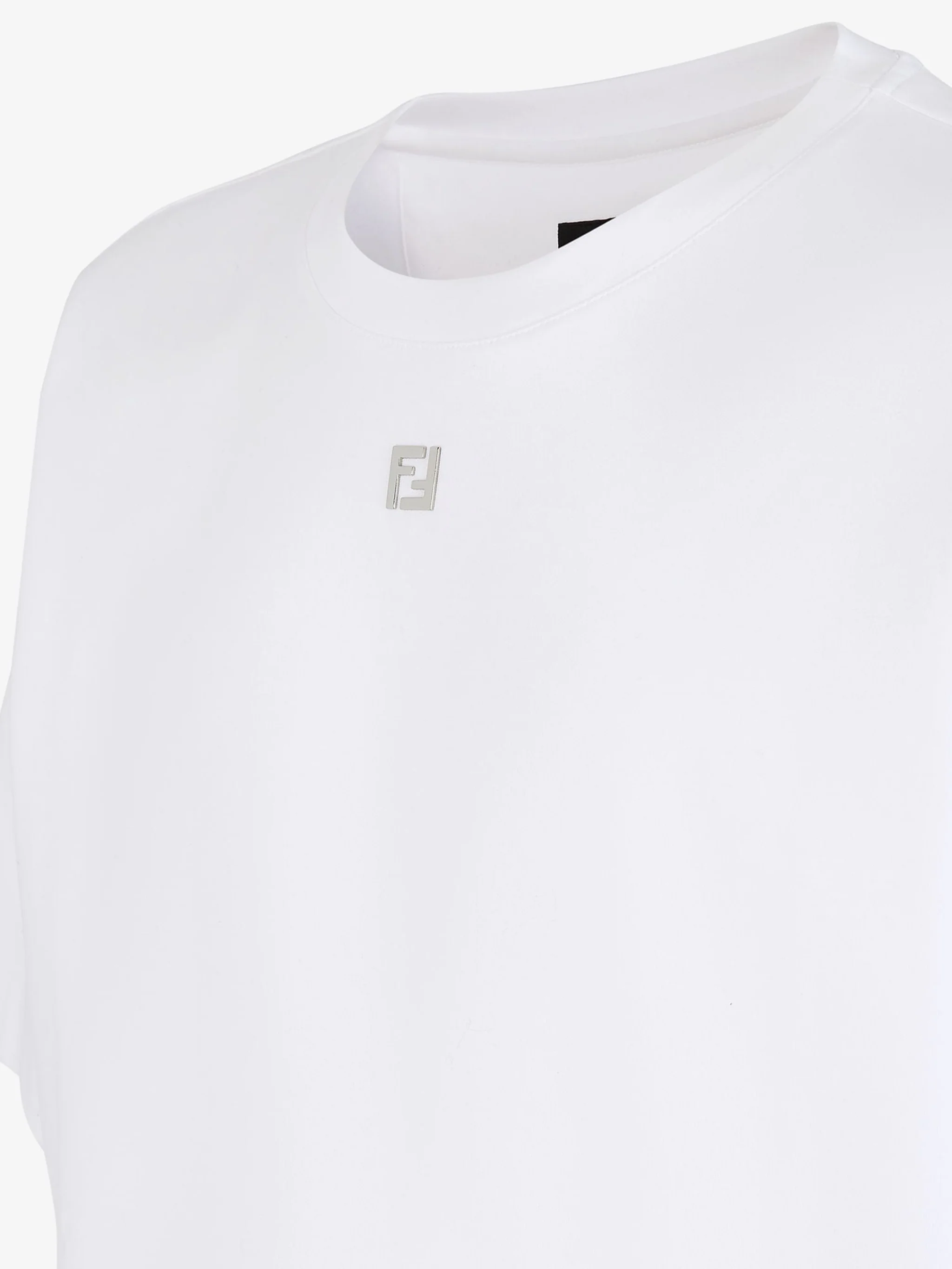 Fendi Regular-Fit Cotton T-Shirt with Crew Neck and Short Sleeves and Mini FF Metal Applique - Image 3