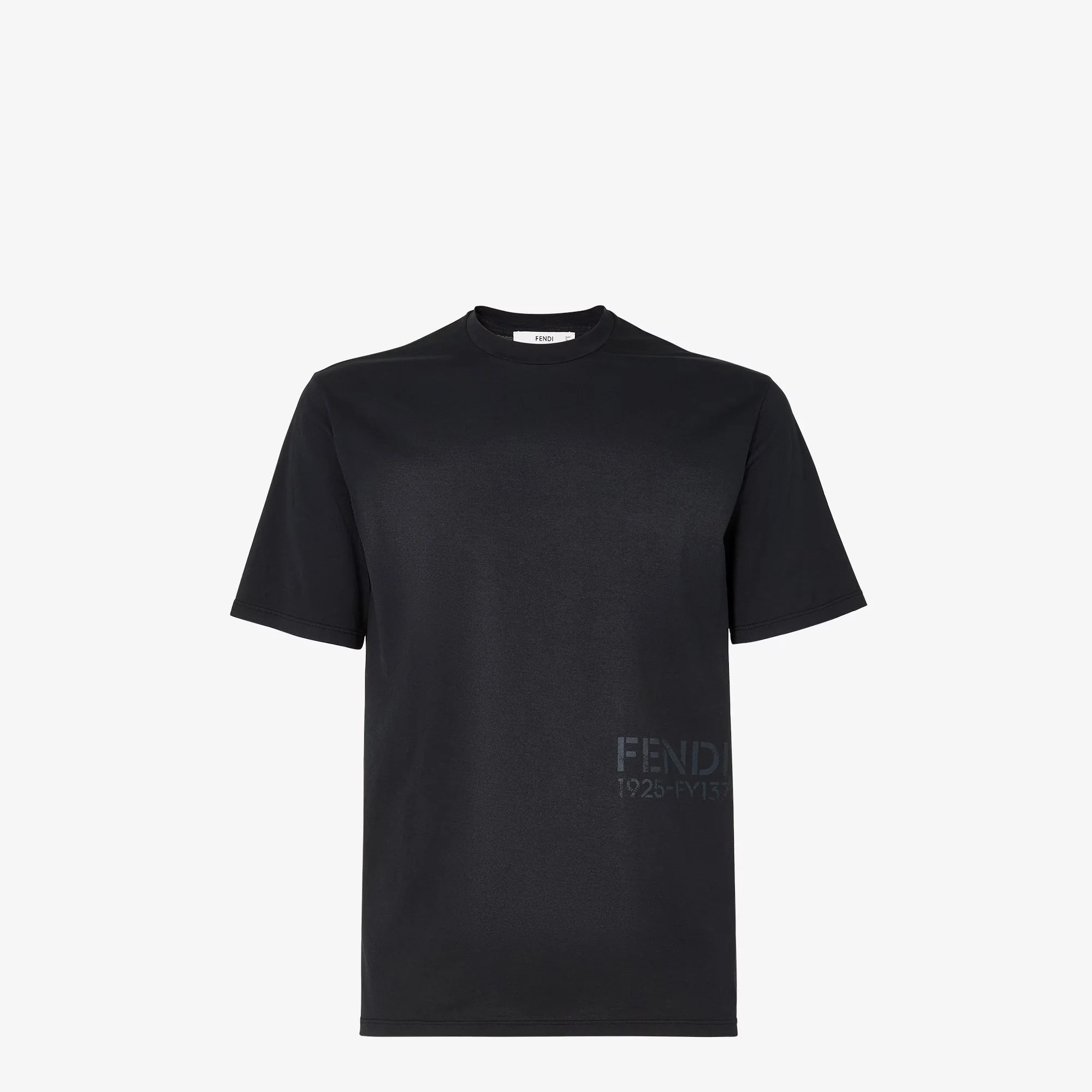 Fendi Regular-Fit Cotton T-Shirt with FENDI Stencil 1925-FY1370 Print on Left Hem