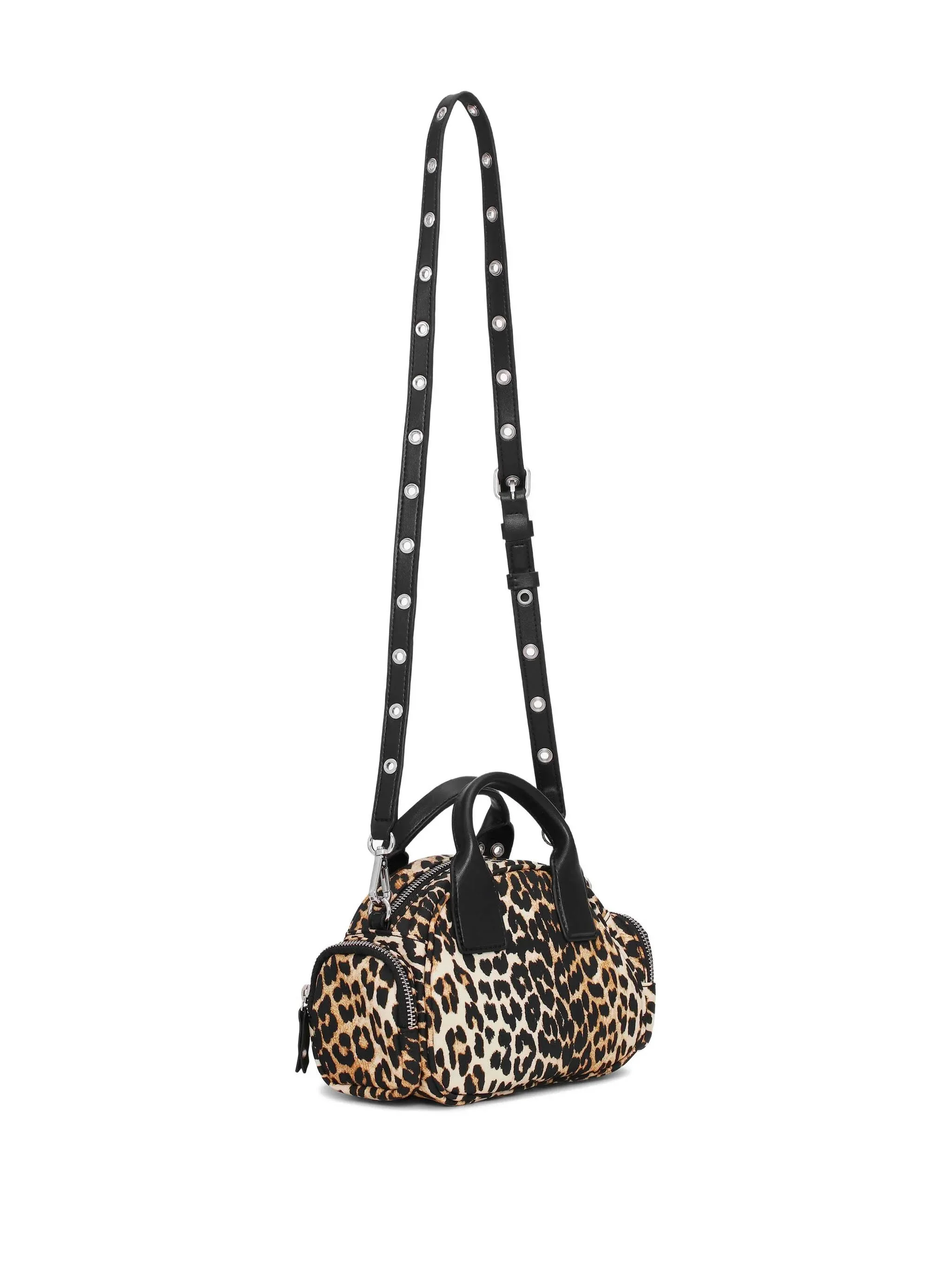GANNI Mini Leopard Print Handbag with Top Handle, Adjustable Strap, Zip Closure, Silver-Tone Hardware - Image 4