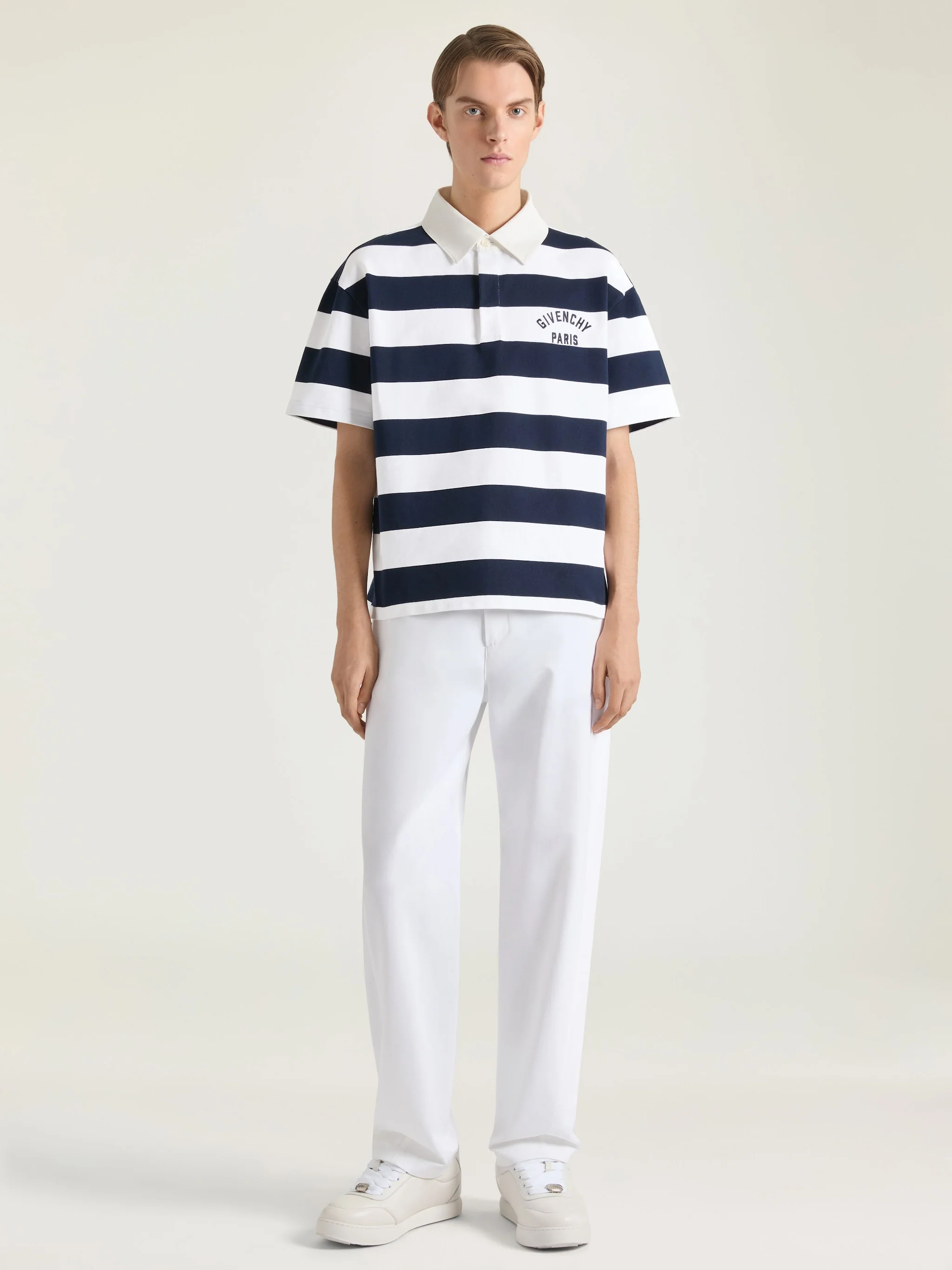 Givenchy Long-Sleeve Striped Cotton Polo with Button-Down Collar, Size M - Image 2