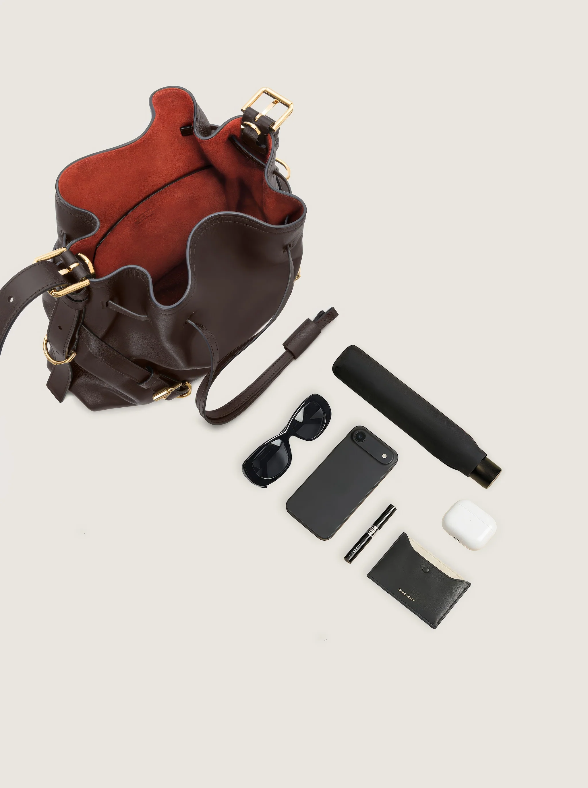 Givenchy Small Mini Calfskin Bucket Bag with Drawstring Closure and Removable Strap - Image 6