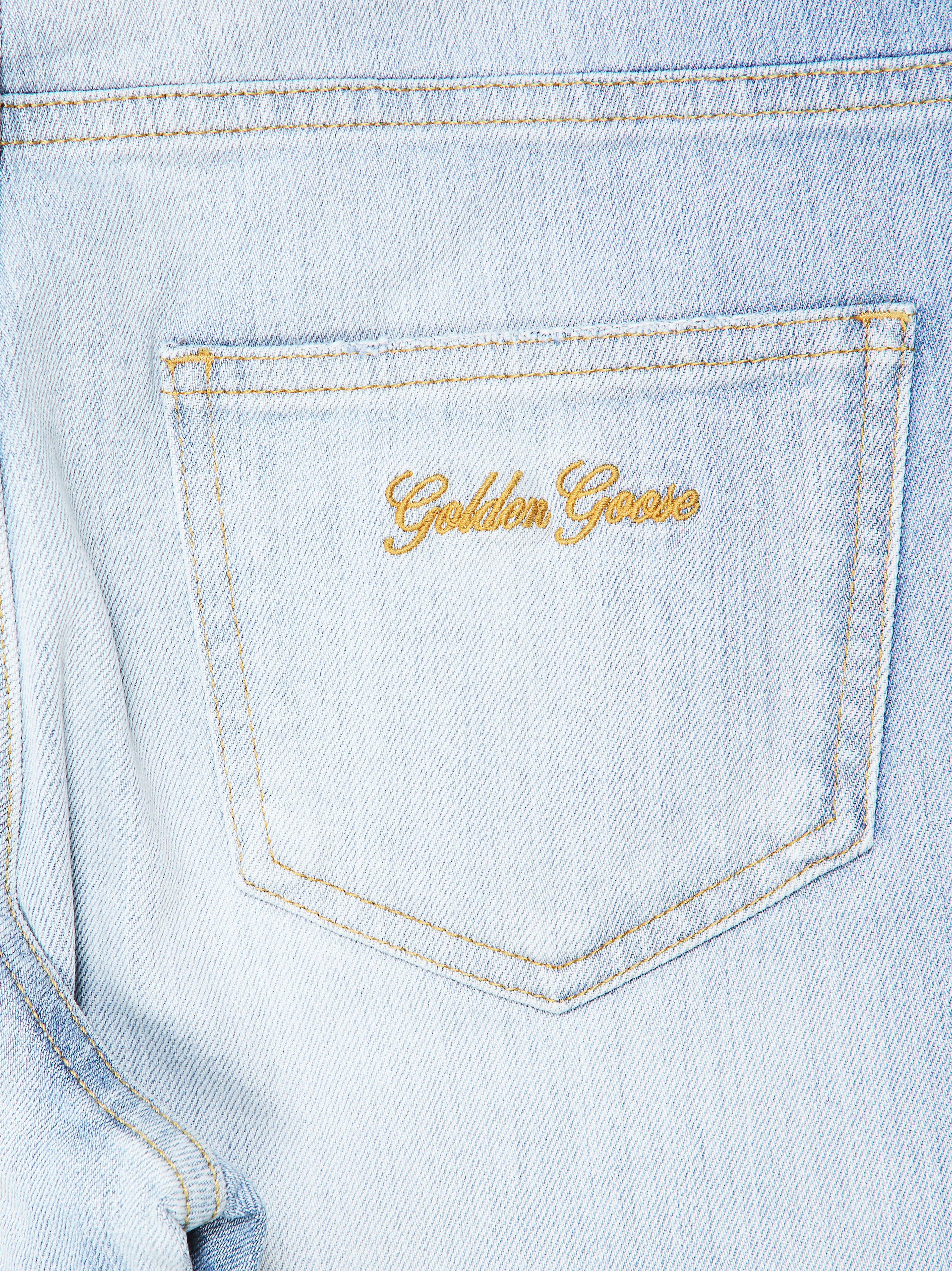 Golden Goose Junior Light Wash Jeans with Contrast Cut-Out Hem - Image 3