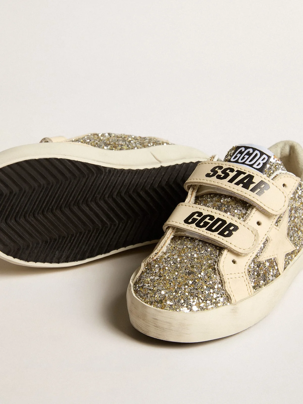 Golden Goose Kids Kids Glitter Upper Velcro Sneakers with Leather Star and Smiley Detail - Image 3