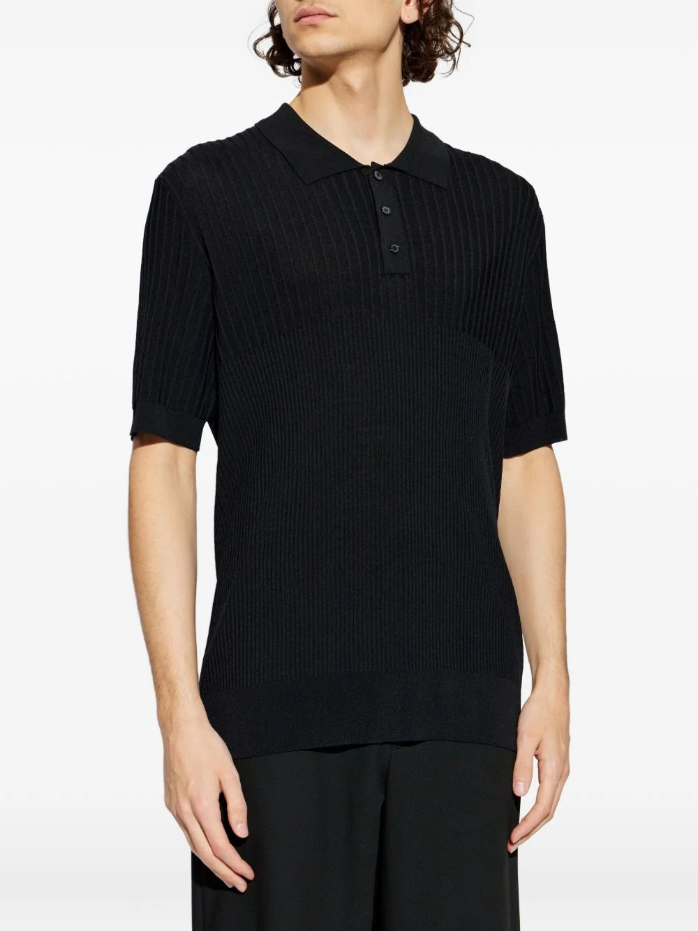 Golden Goose Ribbed Polo Shirt with Short Sleeves and Three-Button Placket - Image 3