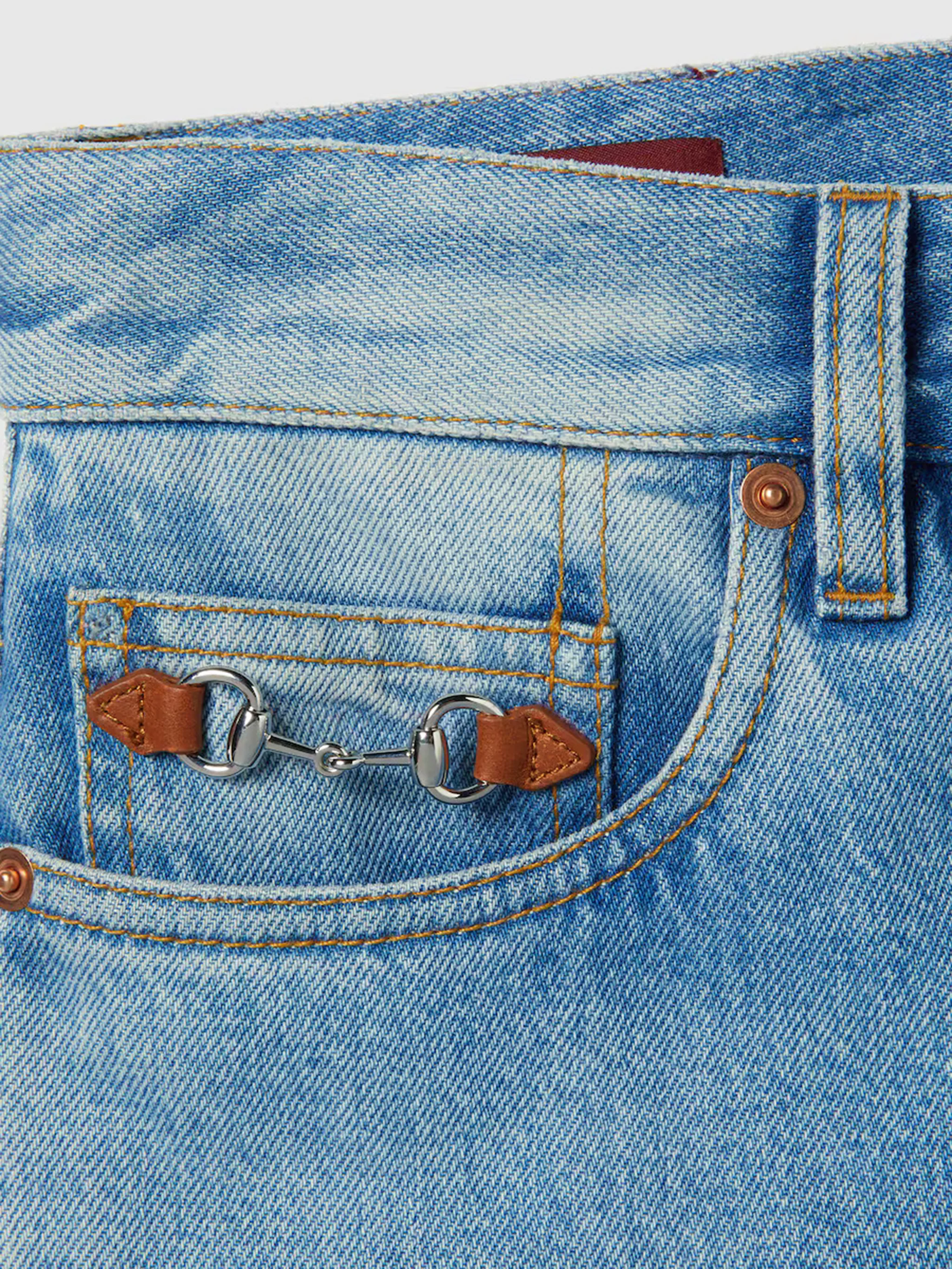 Gucci? Certified Stone-Washed Cotton Denim Flared Jeans with Leather-Trim Hook - Image 7